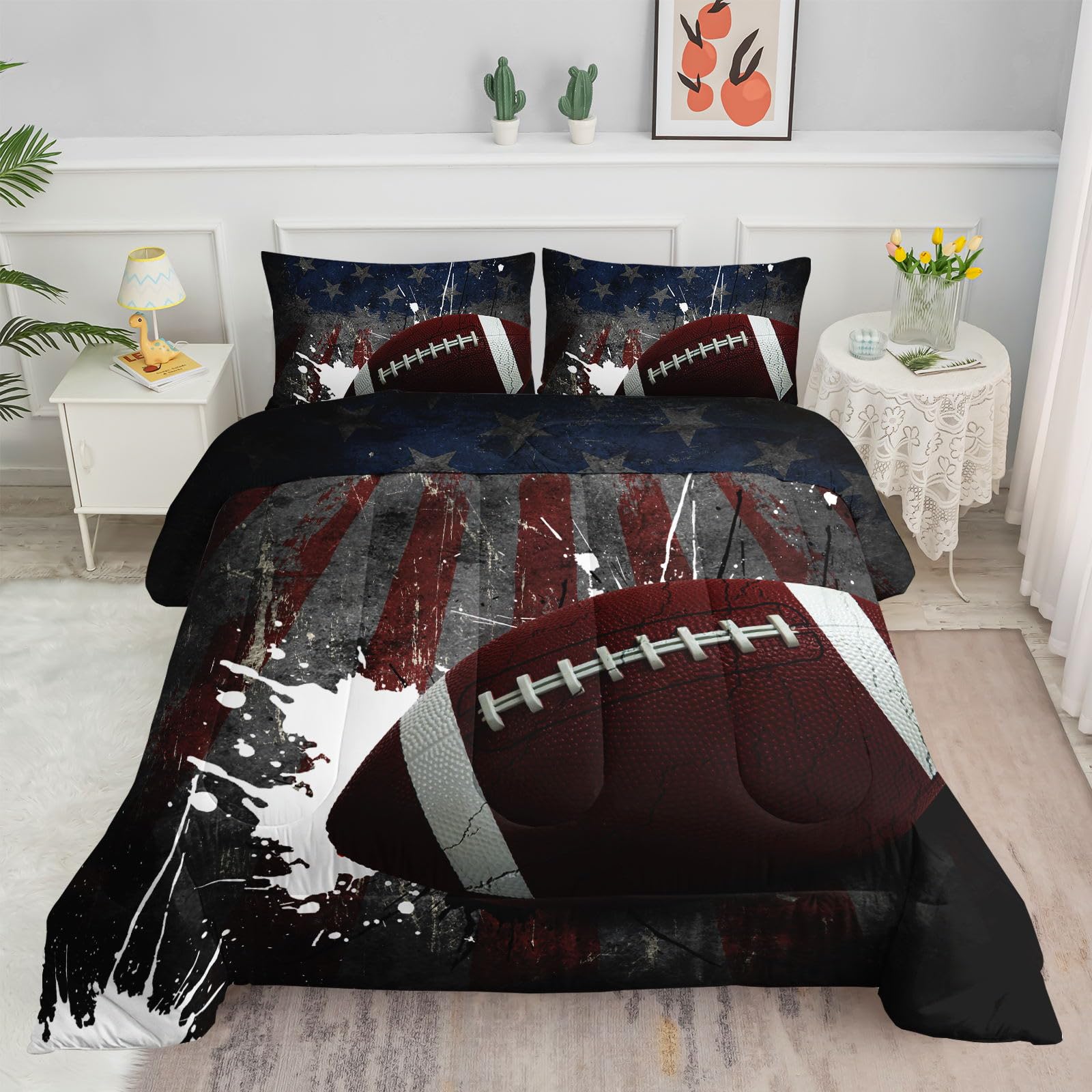 Datura home American Football Comforter Bedding Set for Boys Kids Teens,3D Print Rugby Ball Sports Theme with 1 Comforter and 2 Pillowcases(American Football Twin)