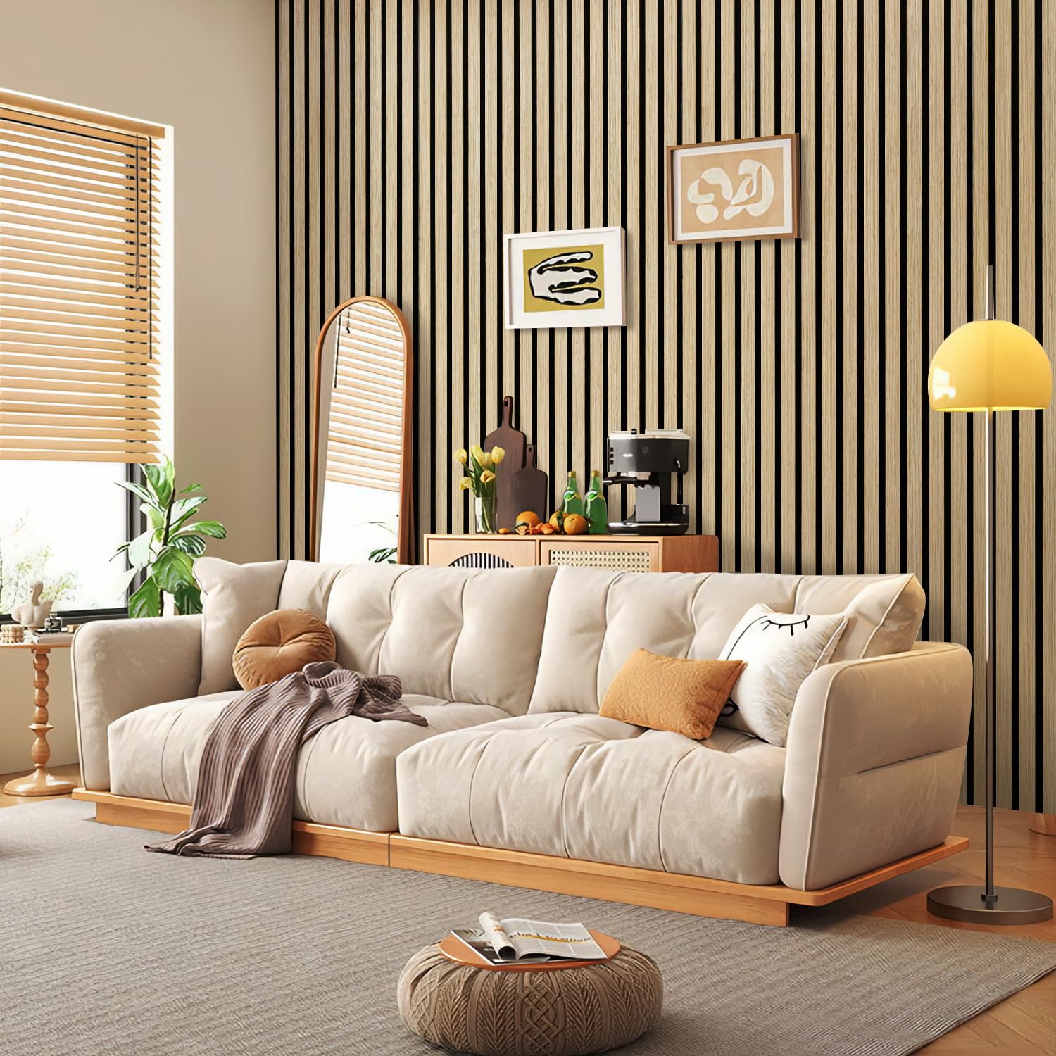 Drewniane panele akustyczne 120 x 60 cm (= 1 sztuka), panele ścienne 3D o wyglądzie drewna, dla lepszej akustyki pomieszczenia, panele ścienne z drewna do biura, dąb