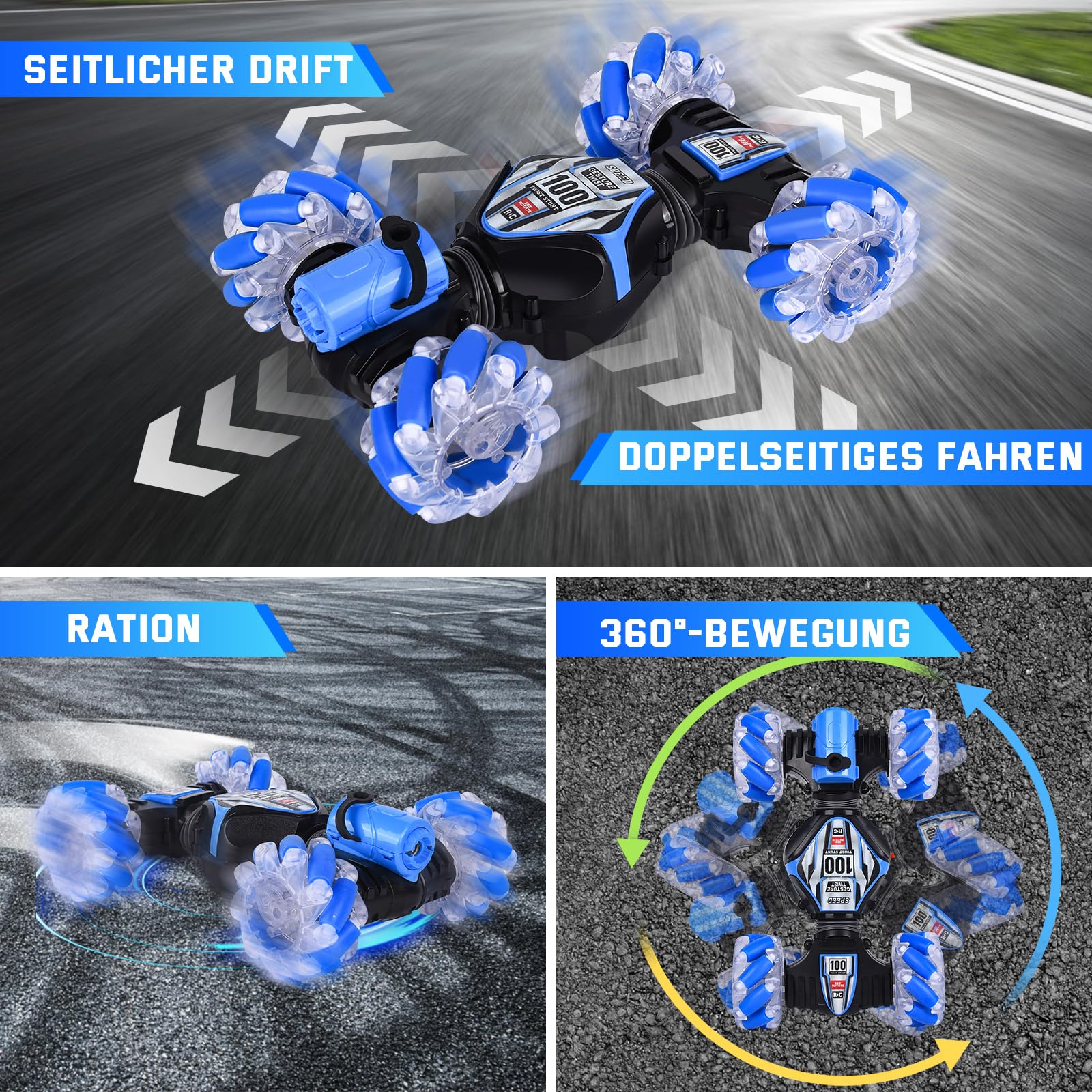 FORMIZON Télécommandé Tout Terrain pour Enfants, RC Voiture 4WD Offroad avec Commande Manuelle 2,4 GHz (Bleu)