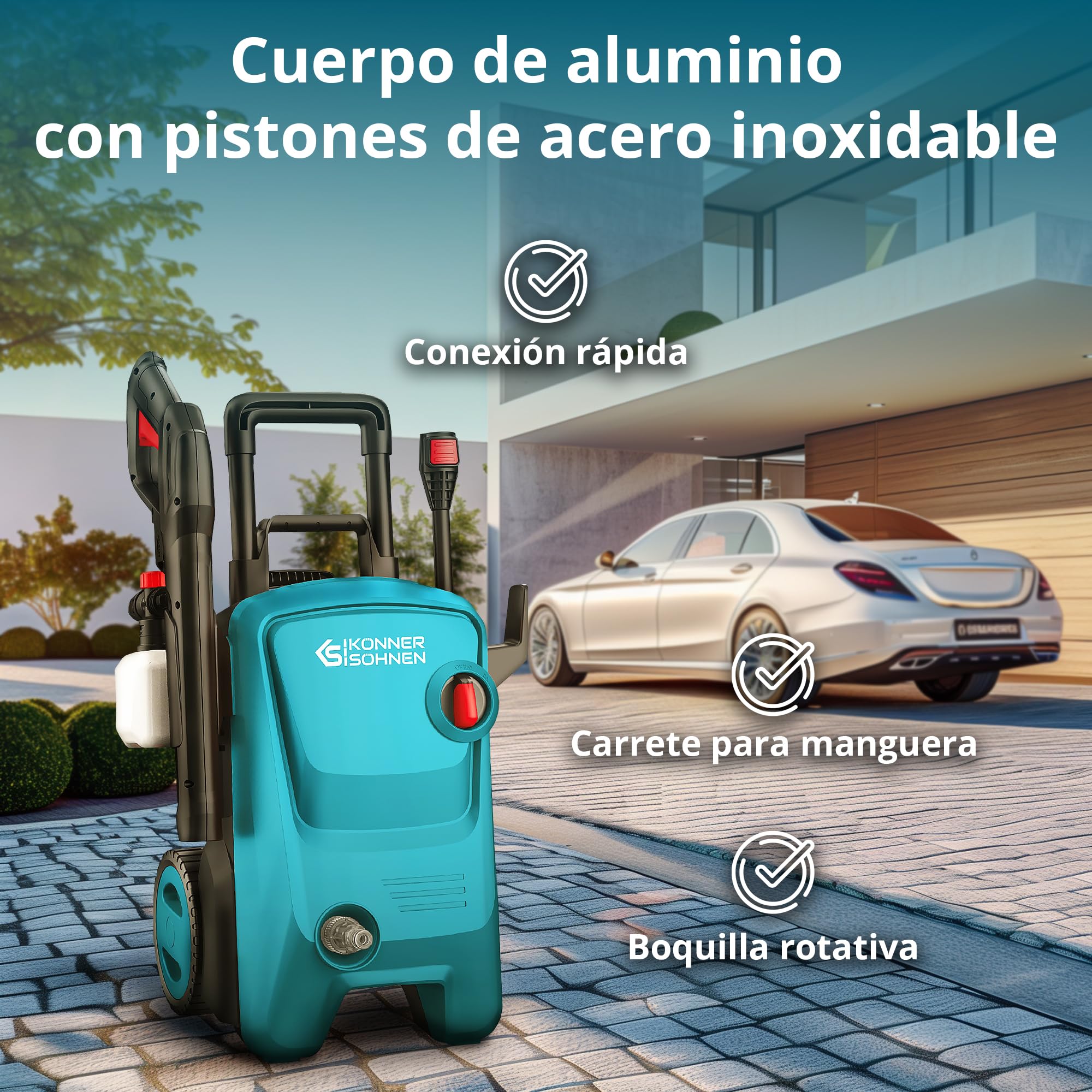 Könner & Söhnen KS PW145V limpiadora de Alta presión 1800 W, presión de Trabajo 100-145 Bar, Manguera de Alta presión de 7 m, Sistema de Arranque/Parada automático, enrollador de Manguera