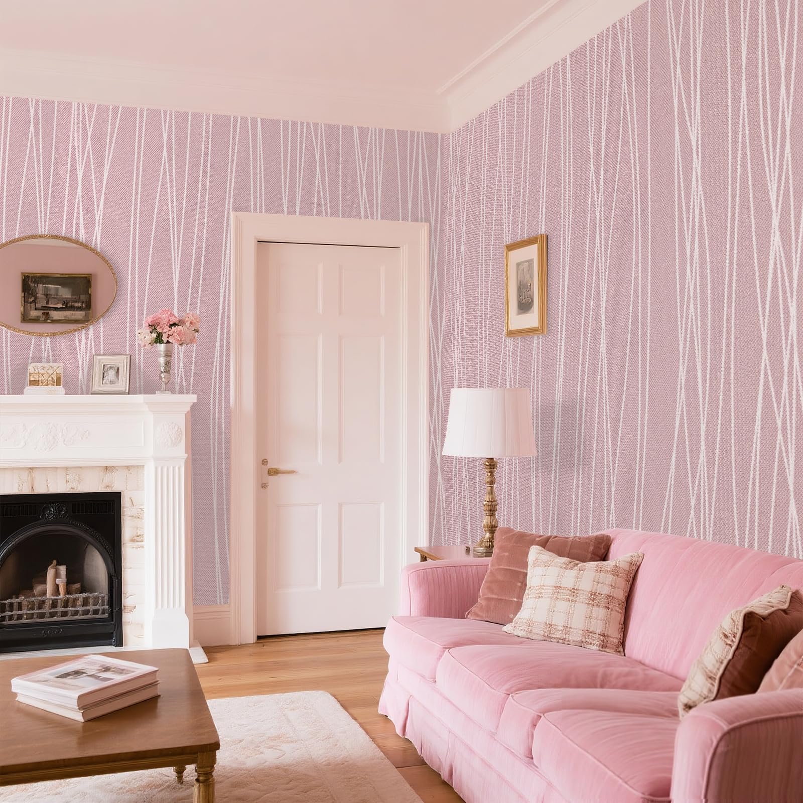 Beswitory Pink Wallpaper Feature Embossed Mix Stripe Wallpaper Luxury Nordic Modern Wall Paper Free No Match Pattern for Girls Adults Living Room Bedroom Kitchen TV Background