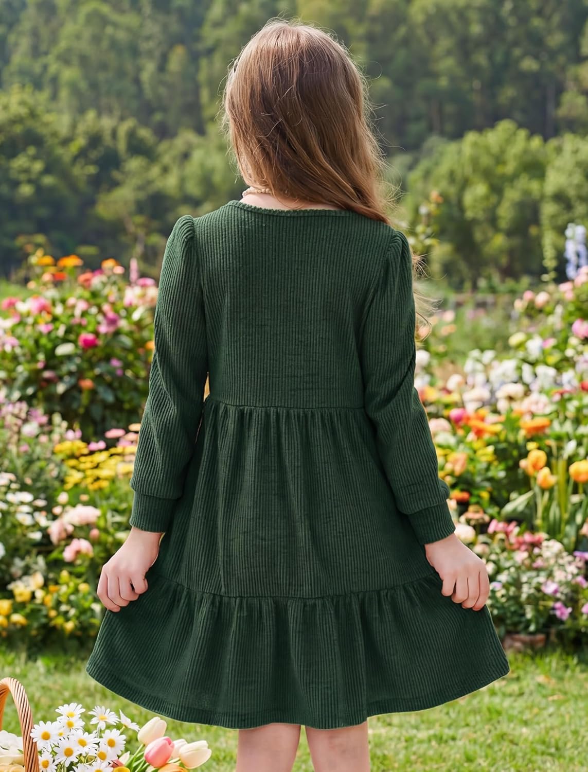 JiAmy Toddler Dress Little Girls Long Sleeve Sweater Knit Fall Winter Casual Tiered Dresses with Pocket - Image 2