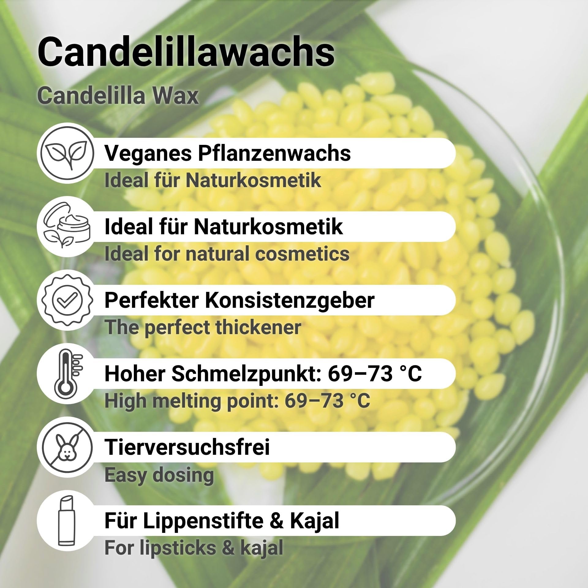 Candelillawachs Pastillen 5kg – 100% pflanzlich & vegan, ideal für Kosmetik & Naturkosmetik, Lippenpflege, Haarwachs, 69–73 °C