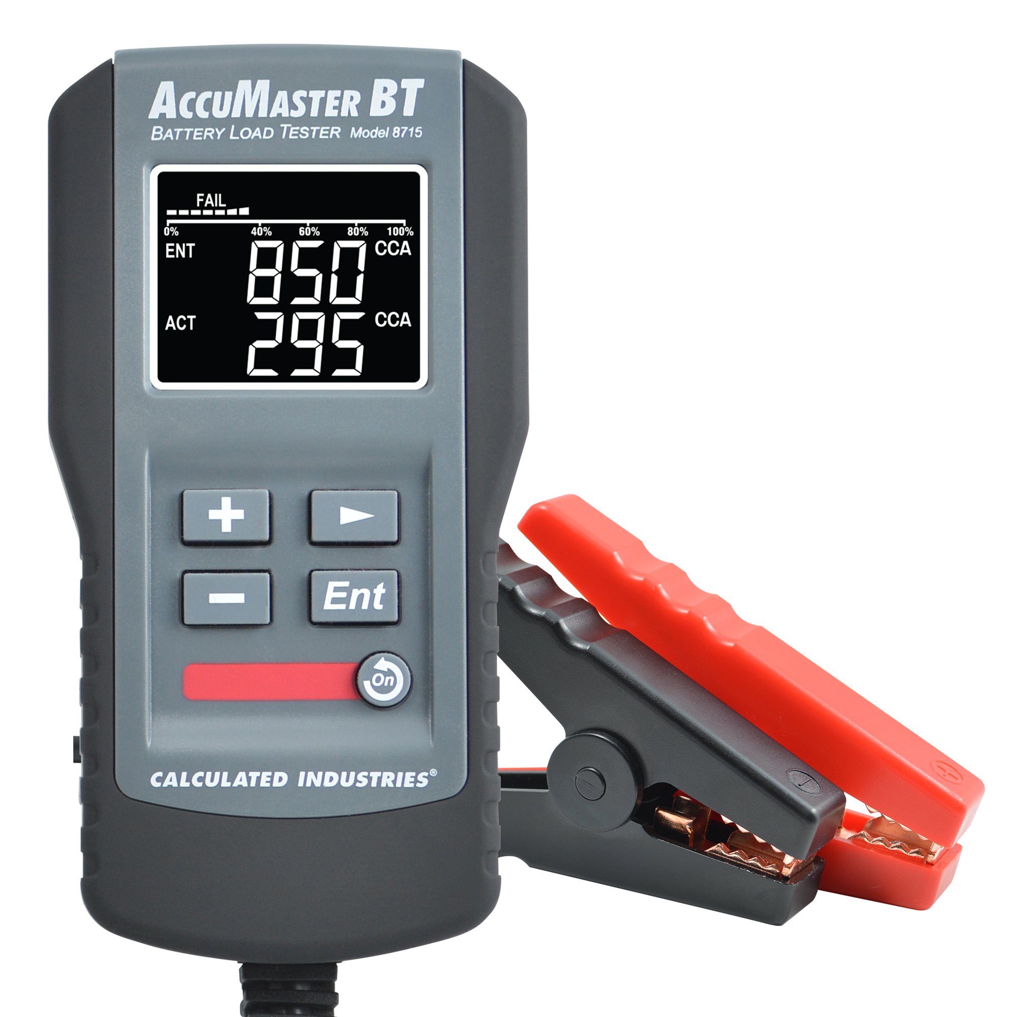 Calculated Industries 8715 AccuMaster BT Digital Battery Load Tester Analyzes 12V 100-2000 CCA Batteries | Voltage, Capacity% Life, Resistance, Cranking Amps | Amp Hours (AH)