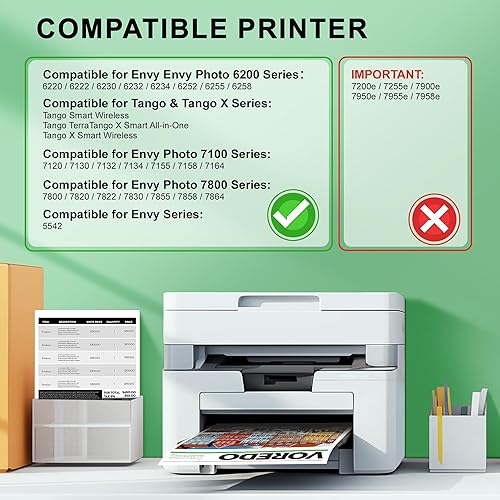 Miniatura 2 de VOREDO Cartucho de tinta remanufacturado de repuesto para HP Ink 64 HP64 64XL Cartucho de tinta negro para impresoras HP Envy Photo 7858 7855 7155