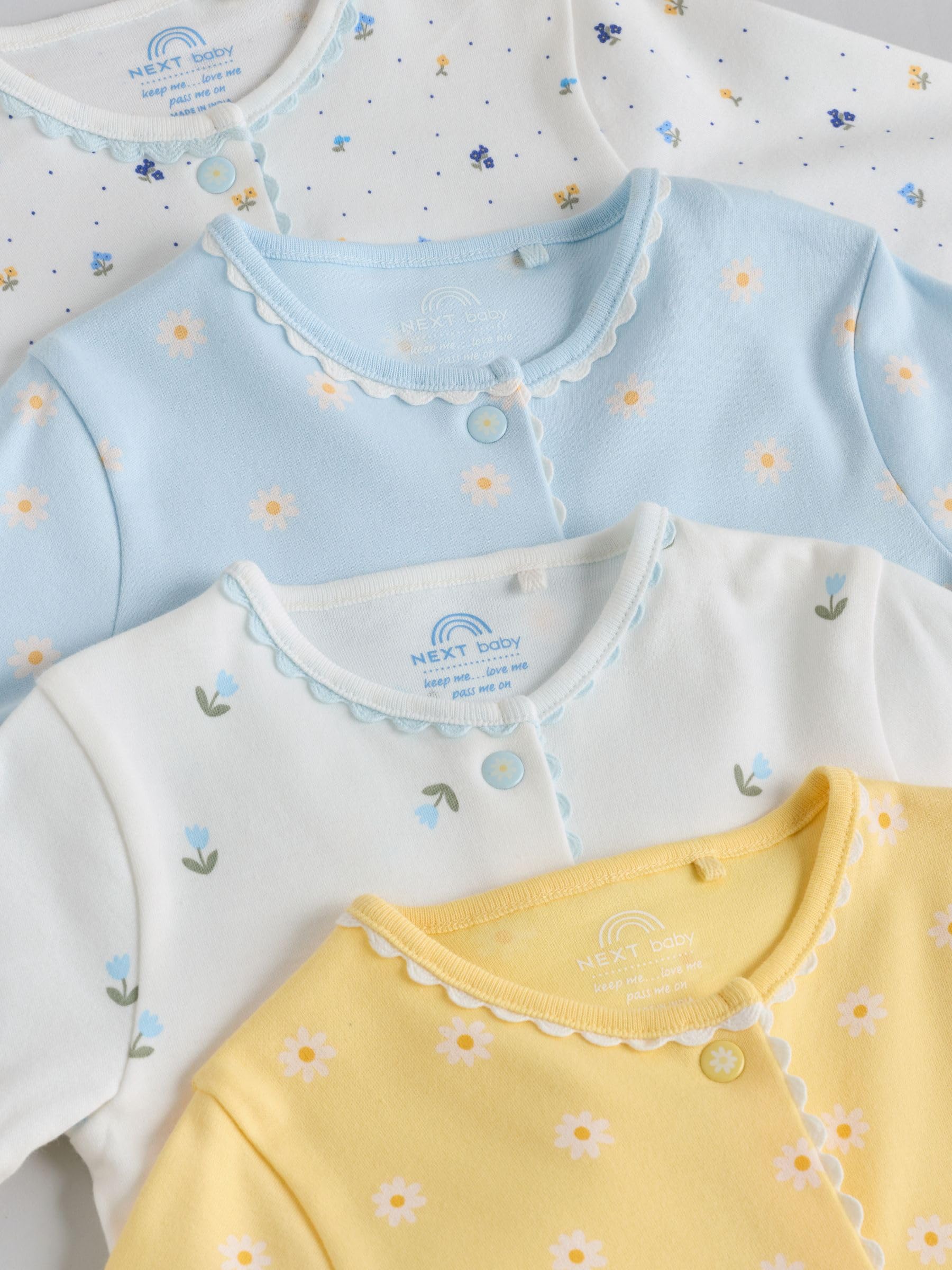 NEXT Bambina Confezione da 4 Tutine Neonati | Neonato, Standard, Mid Rise, Button, 100% cotone