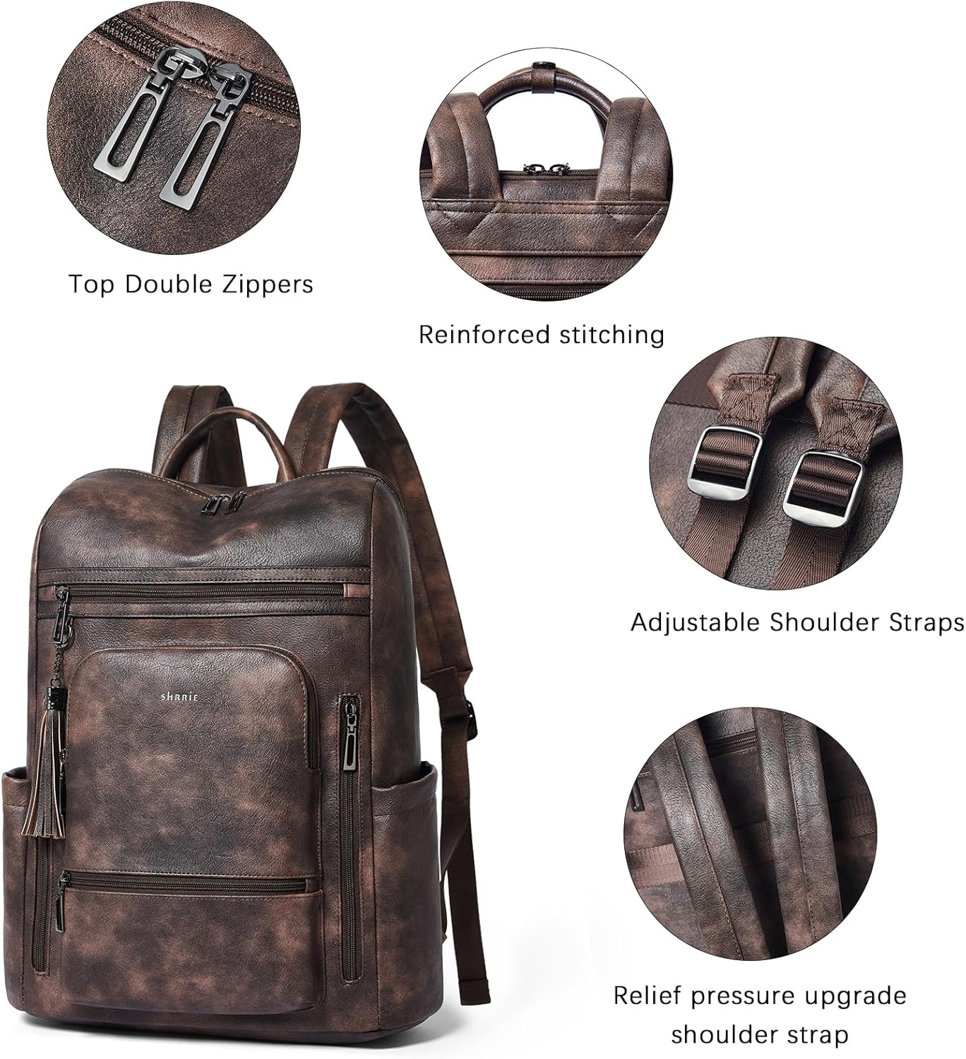 Shrrie Upgraded Large Travel Laptop Backpack with Laptop Compartmetn Fits 17 inch Laptop,Waterproof Vegan Leather Computer Backpack for Women and Men Work Business College