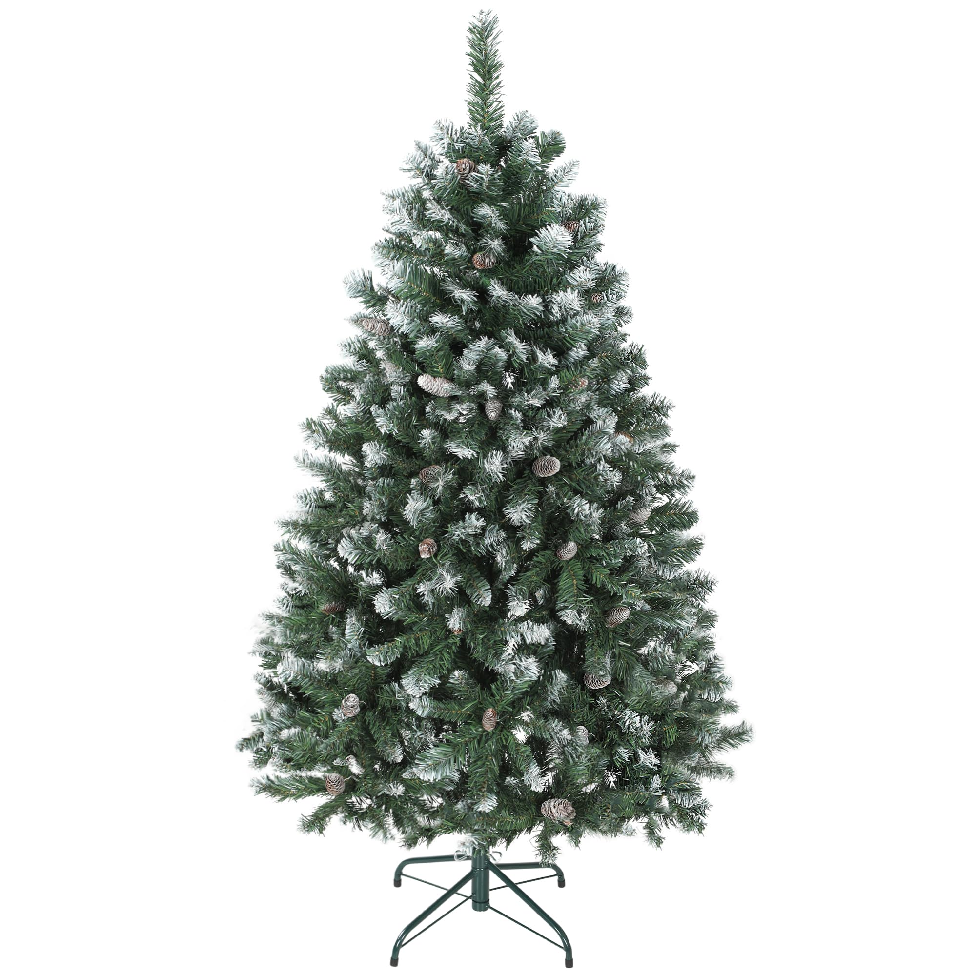 HOMCOM Árbol de Navidad Artificial 150 cm con 581 Ramas con Nieve Verde | Árbol de Navidad, 44 Piñas, Soporte Metálico Plegable, Fácil Montaje, Salón, Interior