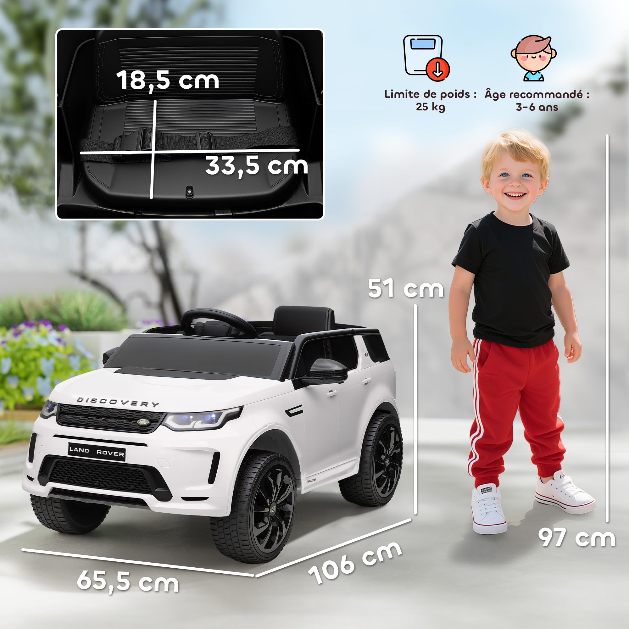 AIYAPLAY Voiture Électrique Enfants Land Rover Discovery Sport 12V Blanc