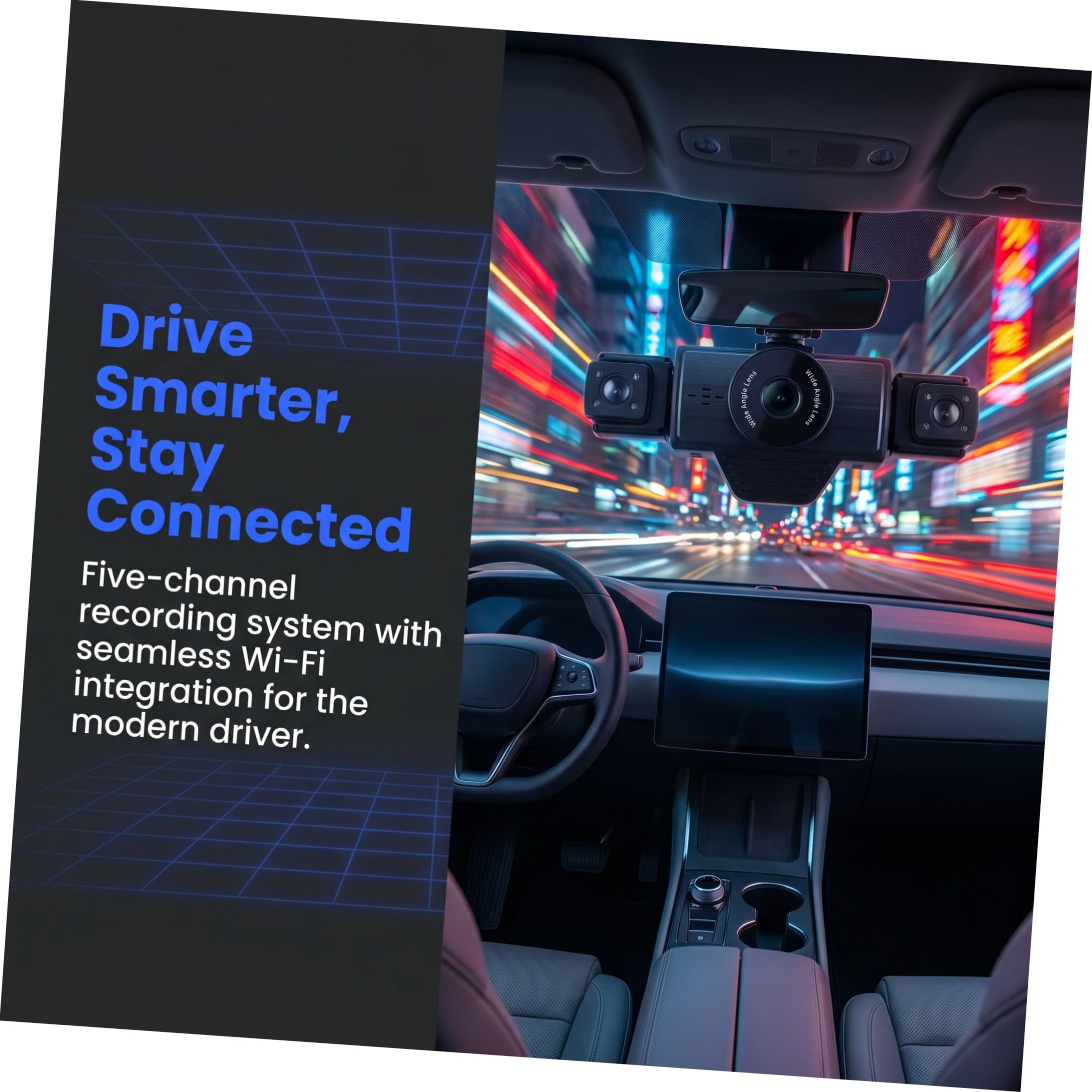 Dash Cam per Auto con Wifi e Visione Notturna Infrarossi | Registrazione Automatica in Loop, Resistenza a Temperature Estreme, Nero Abs