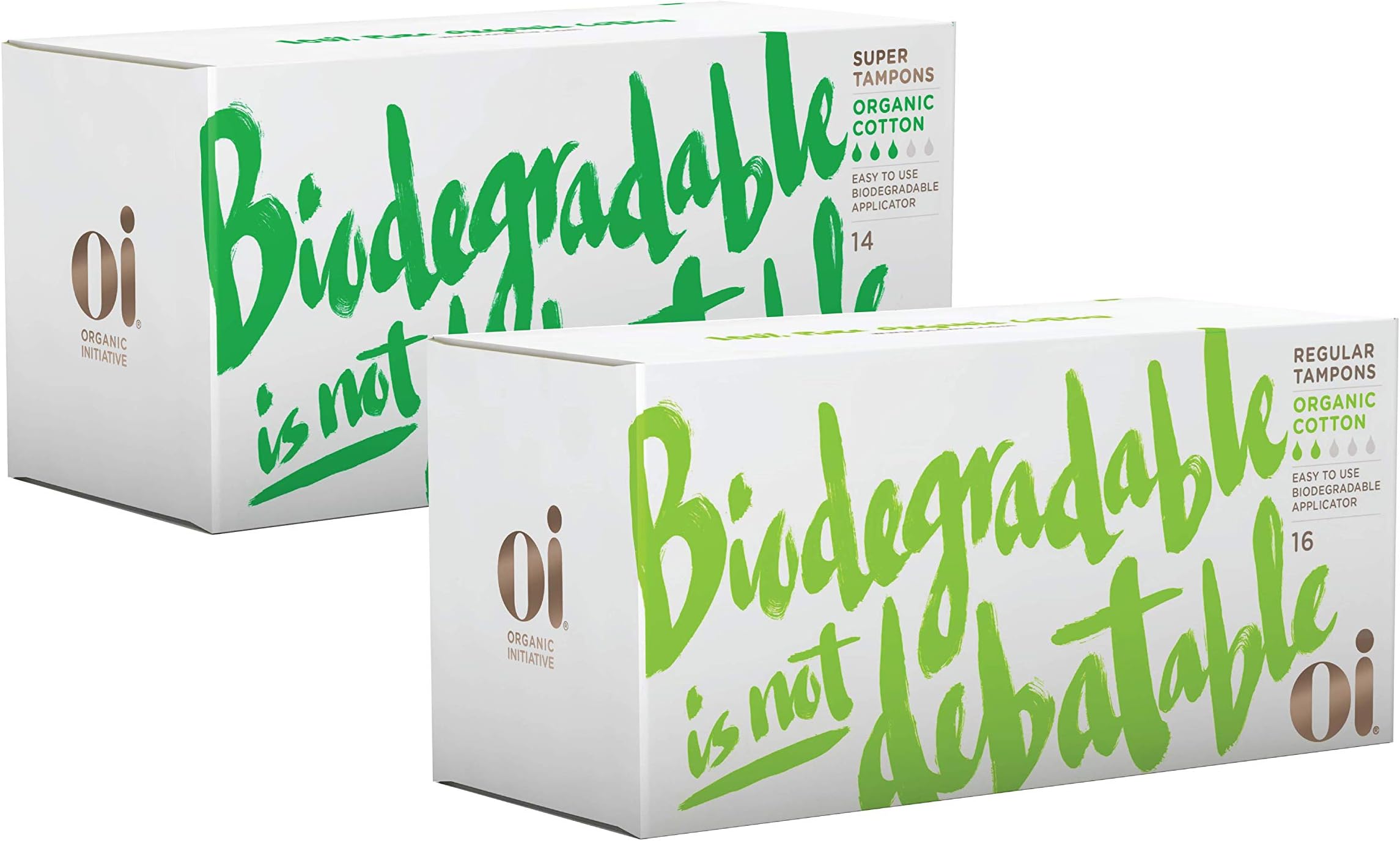 Oi Organic Tampons | Regular/Super Absorbency | 100% Certified Organic Cotton, Unscented | Cardboard Applicator | Leak Free, Easy Grip | 1x14 Super Pack, 1x16 Regular Pack (30 Count)Organic Content Standard 100