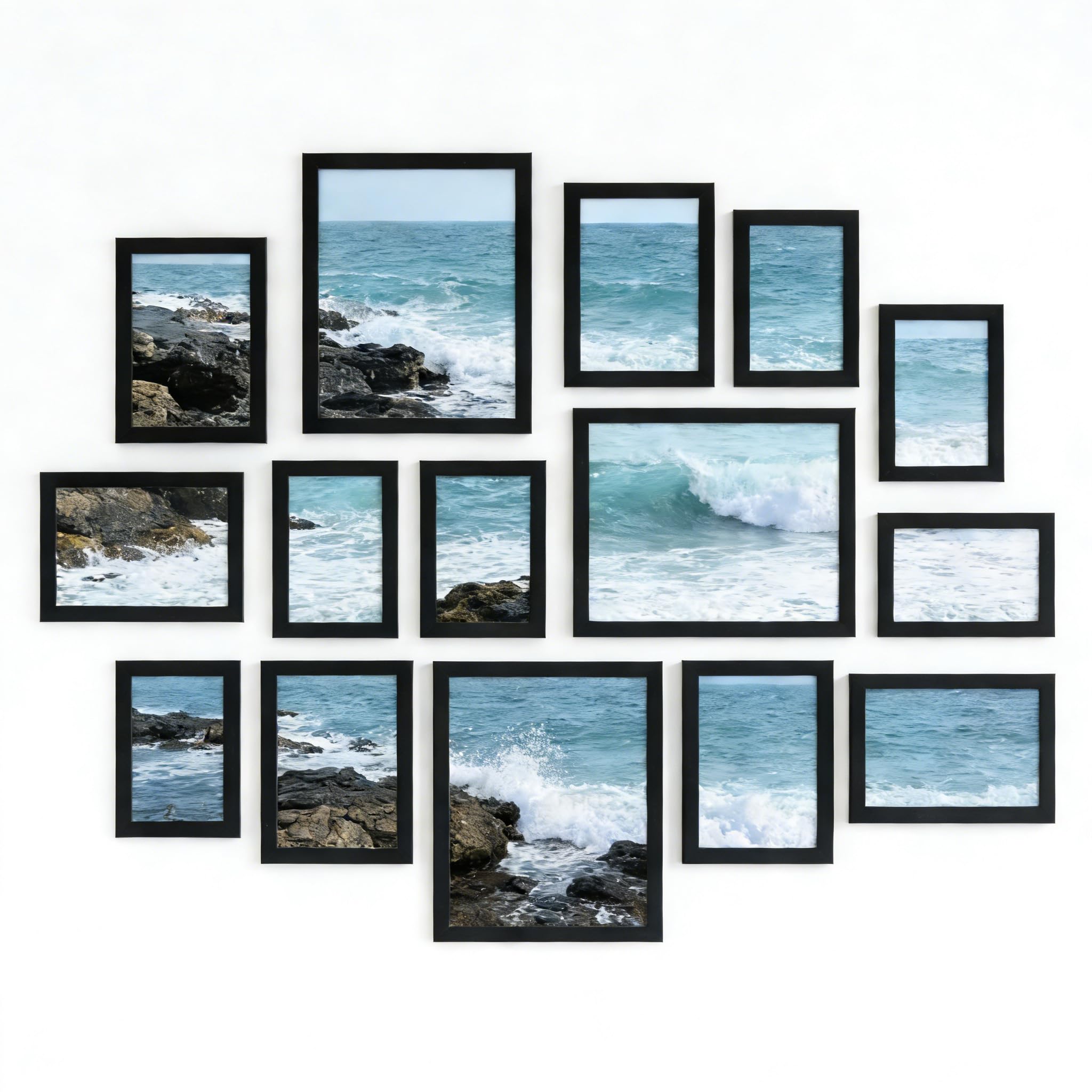 KAIWIN Set of 15 Picture Frames; Multi Photo Frame Black; Three 20x25 cm (8x10 Inches); Six 13x18 cm (5x7 Inches); Six 10x15 cm (4x6 Inches), Collage Photo Frame