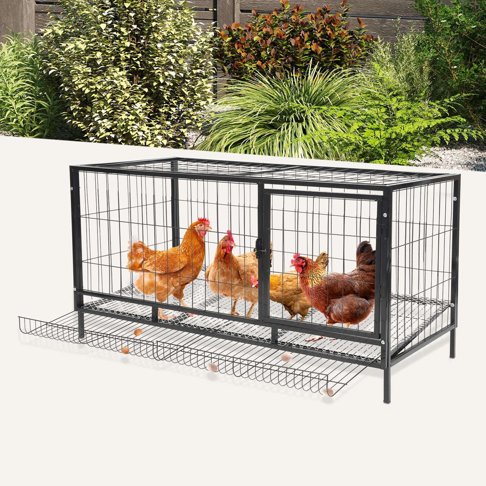 Gallinero para 10 gallinas, jaula exterior de hierro con pajarera abierta y desmontable, todo en uno, gallinero con corral, jaula de gallinas con nido, 120 * 58 * 62 cm
