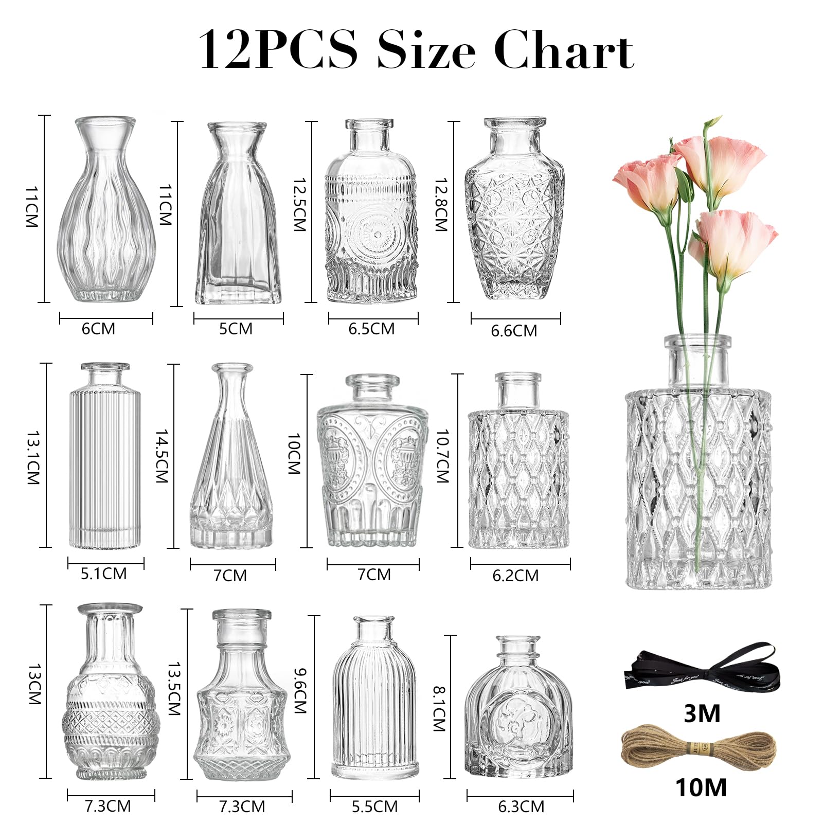 Gekleurde glazen bud vaas set van 12, kleine vintage bud vazen in bulk, mini decor vintage vaas voor middelpunt, kantoor, tuin, huis, bruiloft feest Gekleurde glazen bud vaas set van 12, kleine vintage bud vazen in bulk, mini decor vintage vaas voor middelpunt, kantoor, tuin, huis, bruiloft feest