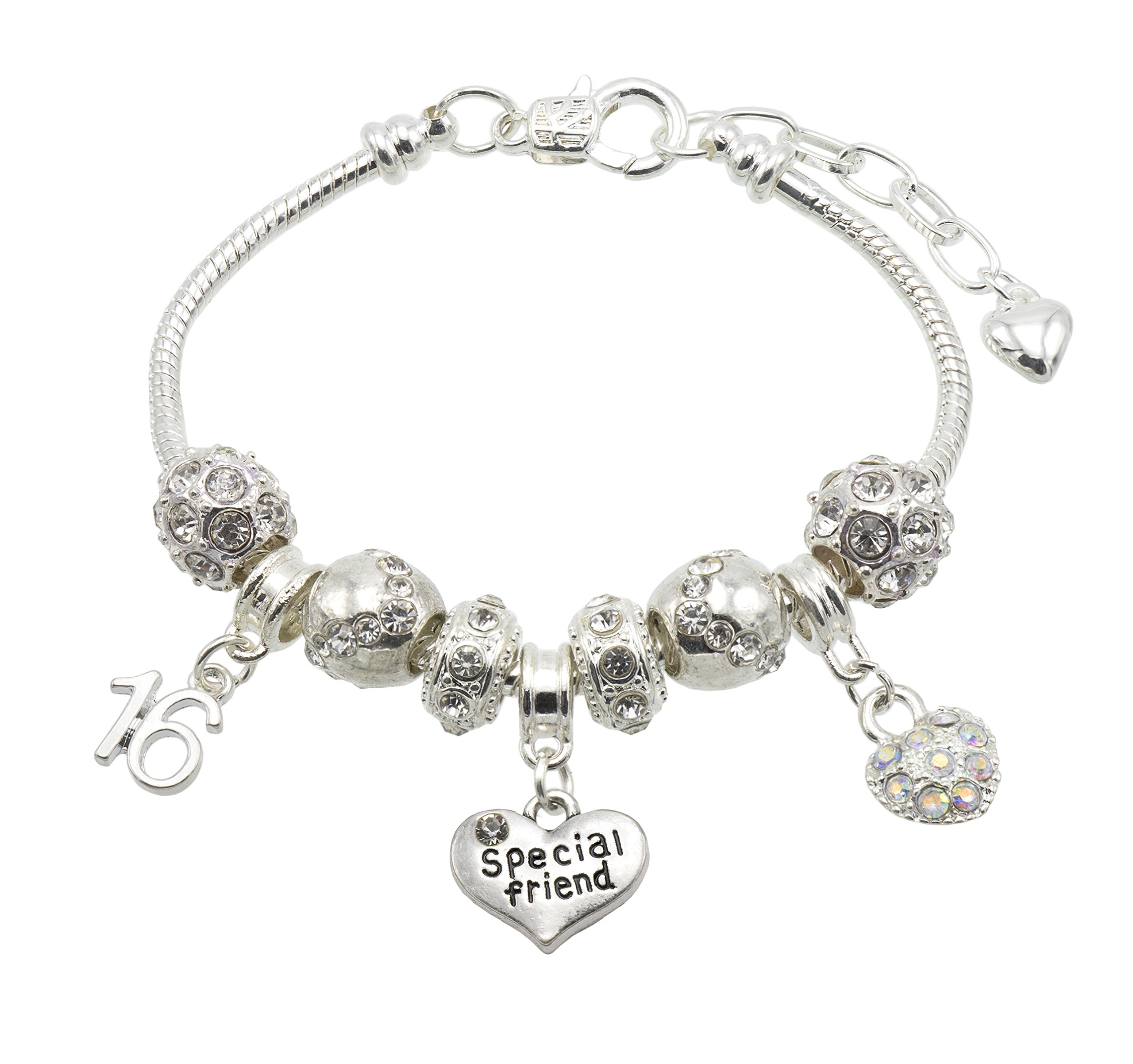 Jewellery Hut Special Friend Birthday Charm Bracelet with Gift Box - Ages Available 13, 15, 16, 18, 20, 21, 25, 30, 35, 40, 45 & 50
