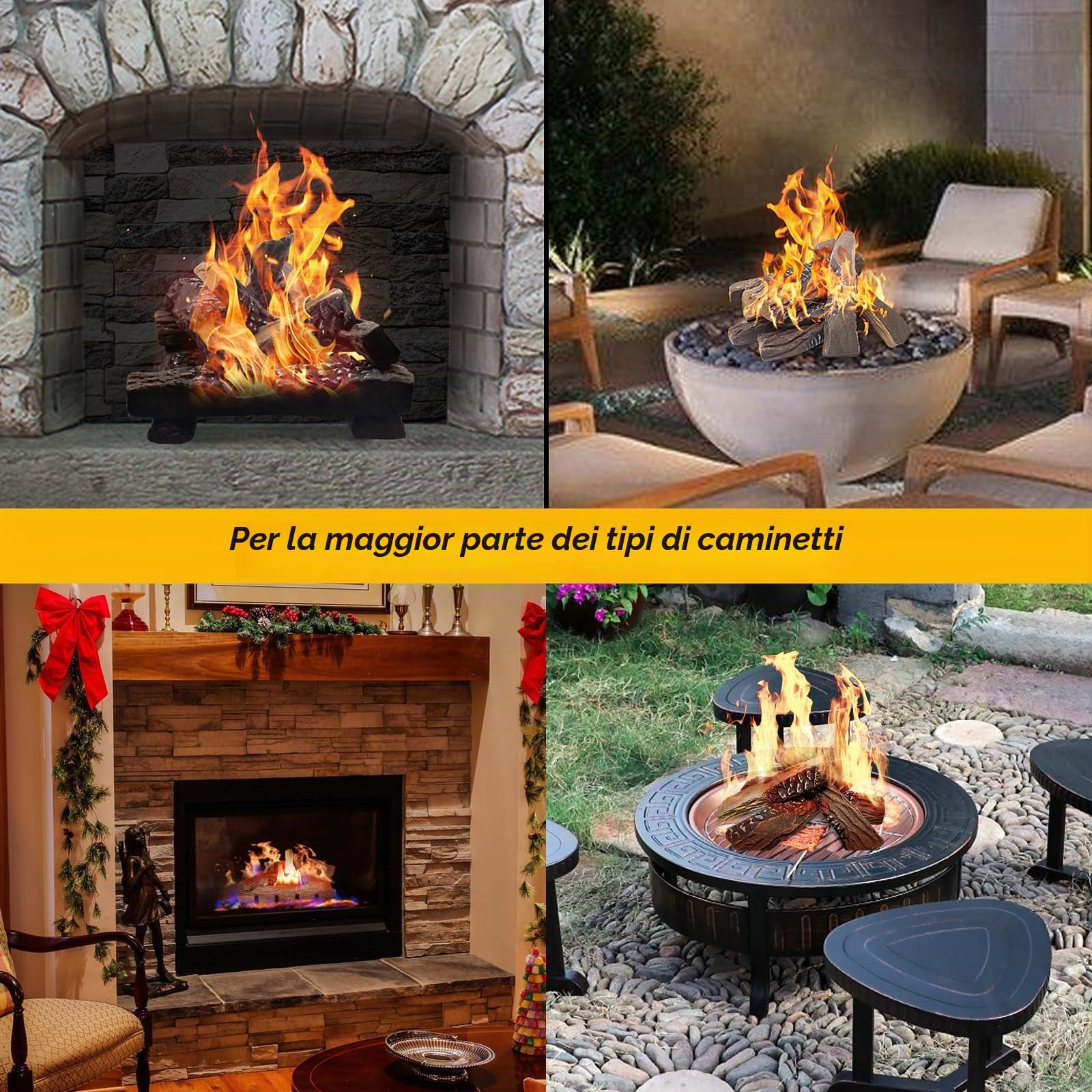Heyfurni Ceppi per caminetto a gas, 5 pezzi di grandi ceppi di legna da ardere in ceramica, decorazione natalizia per braciere a propano, ceppi realistici per caminetto