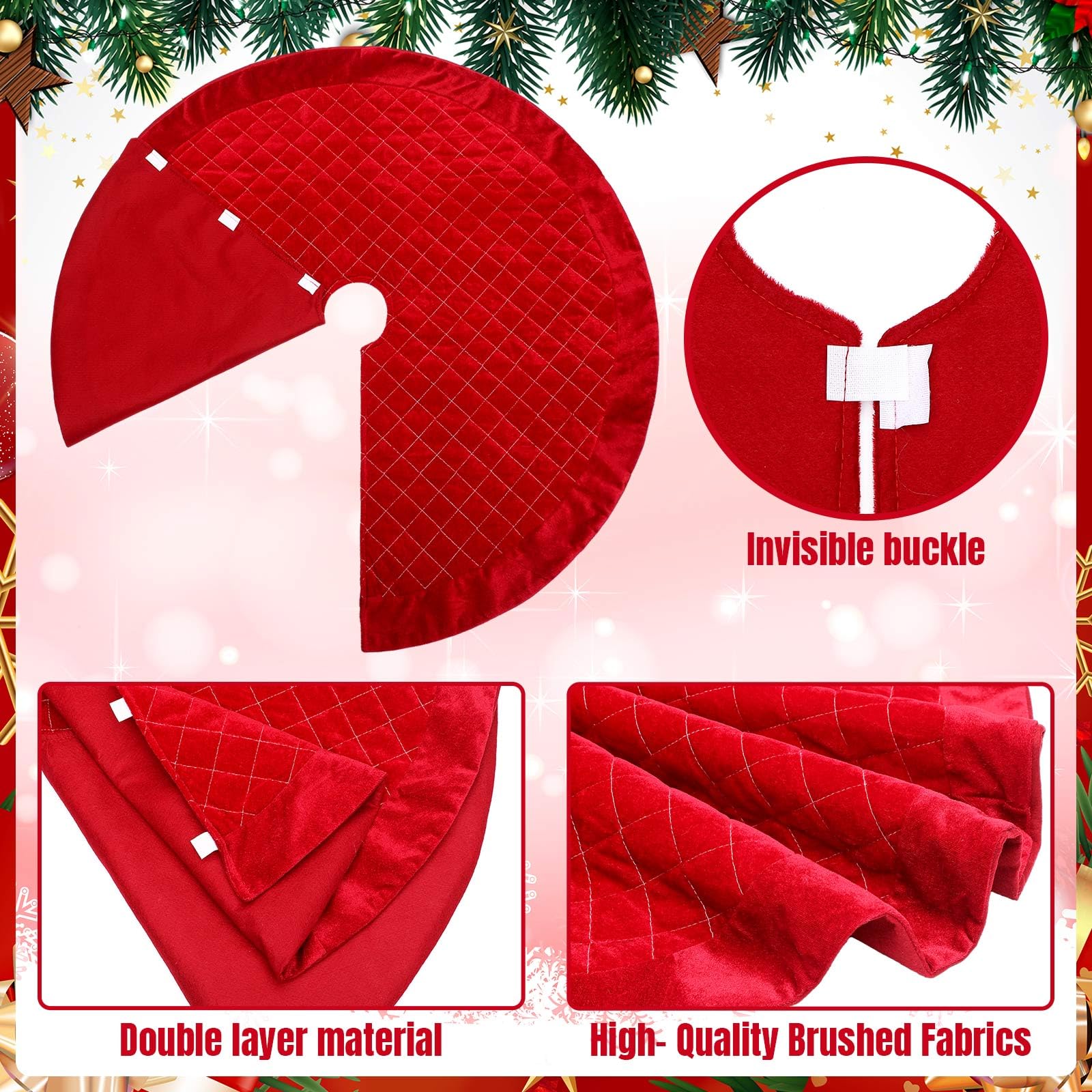 Outus Gonna per albero di Natale, 91 cm, in velluto rosso, lussuosa, in peluche, con reticolo centrale, decorazioni natalizie, tappetino per albero di Natale, decorazione per interni ed esterni,