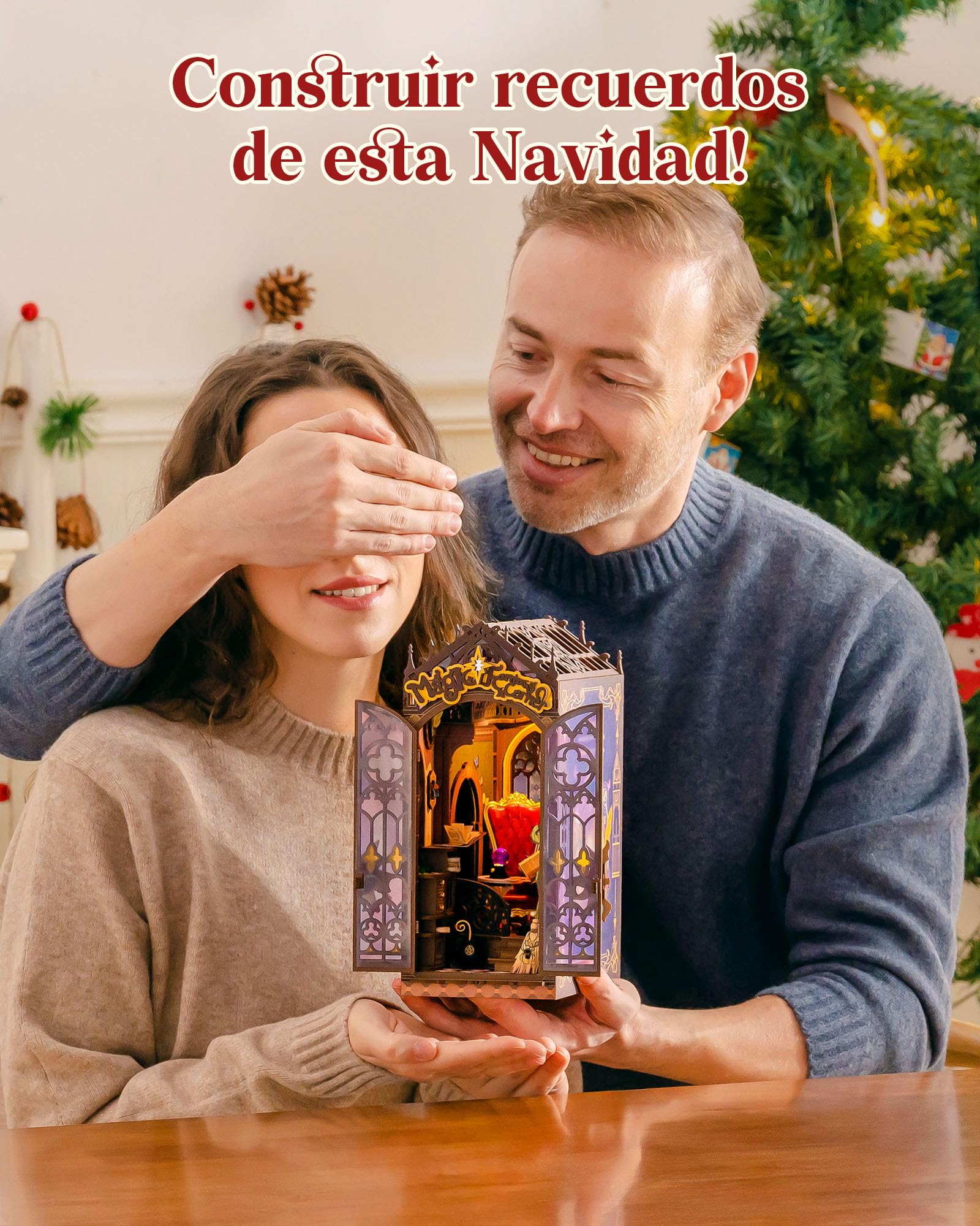 Rolife Book Nook Puzzle 3D Magic Fantasy Corner, DIY Miniature House con Luz y Puerta con Cierre, Booknook Kit de Diorama para Estantería de Esquina, Cumpleaños Único para Adultos
