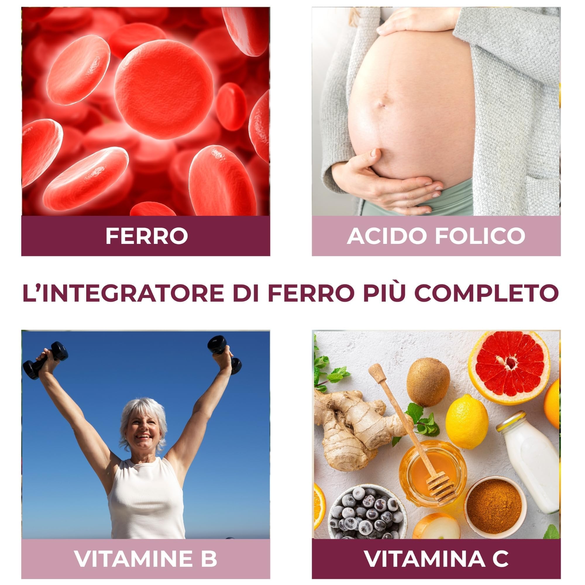 FERRO FOLIC Integratore Ferro 160 compresse ad alto dosaggio, ferro acido folico e Vitamina B12 con Complesso B e Vitamina C. Ferro Bisglicinato alta biodiodisponibilità e Acido Folico naturale.