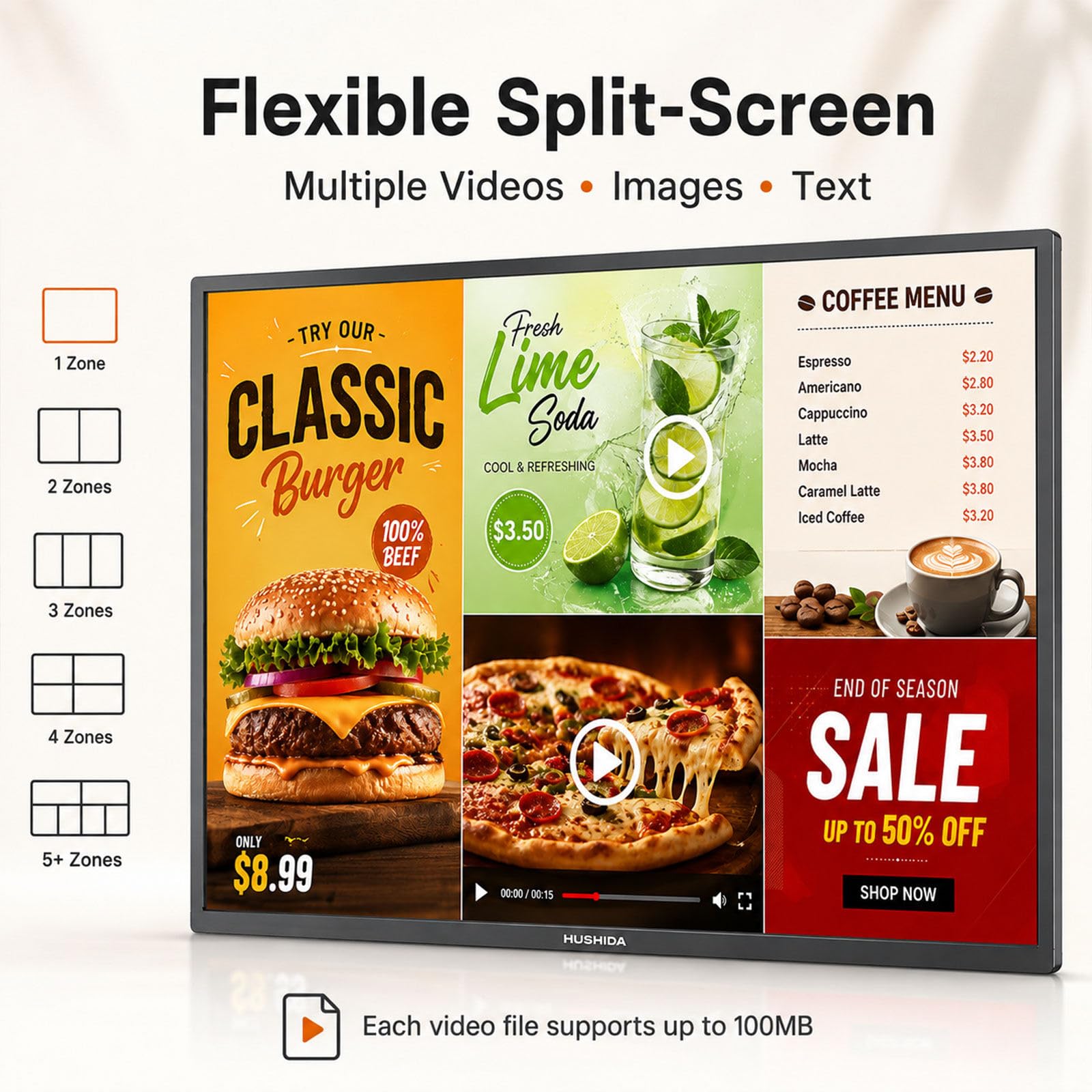 Display Pubblicitario Split Screen per Negozi 32"+Bracket