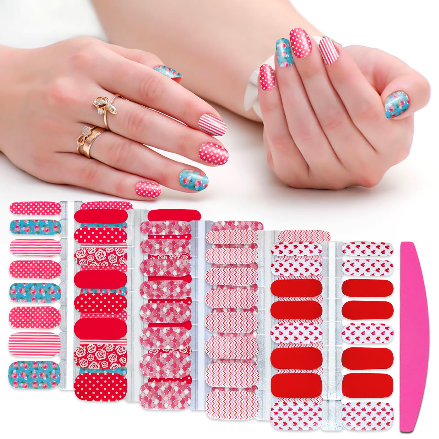 SILPECWEE 5 Sheets Red Nail Wraps for Women Valentine's Day Nail Polish Strips Gel Nail Strips Self Adhesive Nail Polish Stickers Stick on Nails