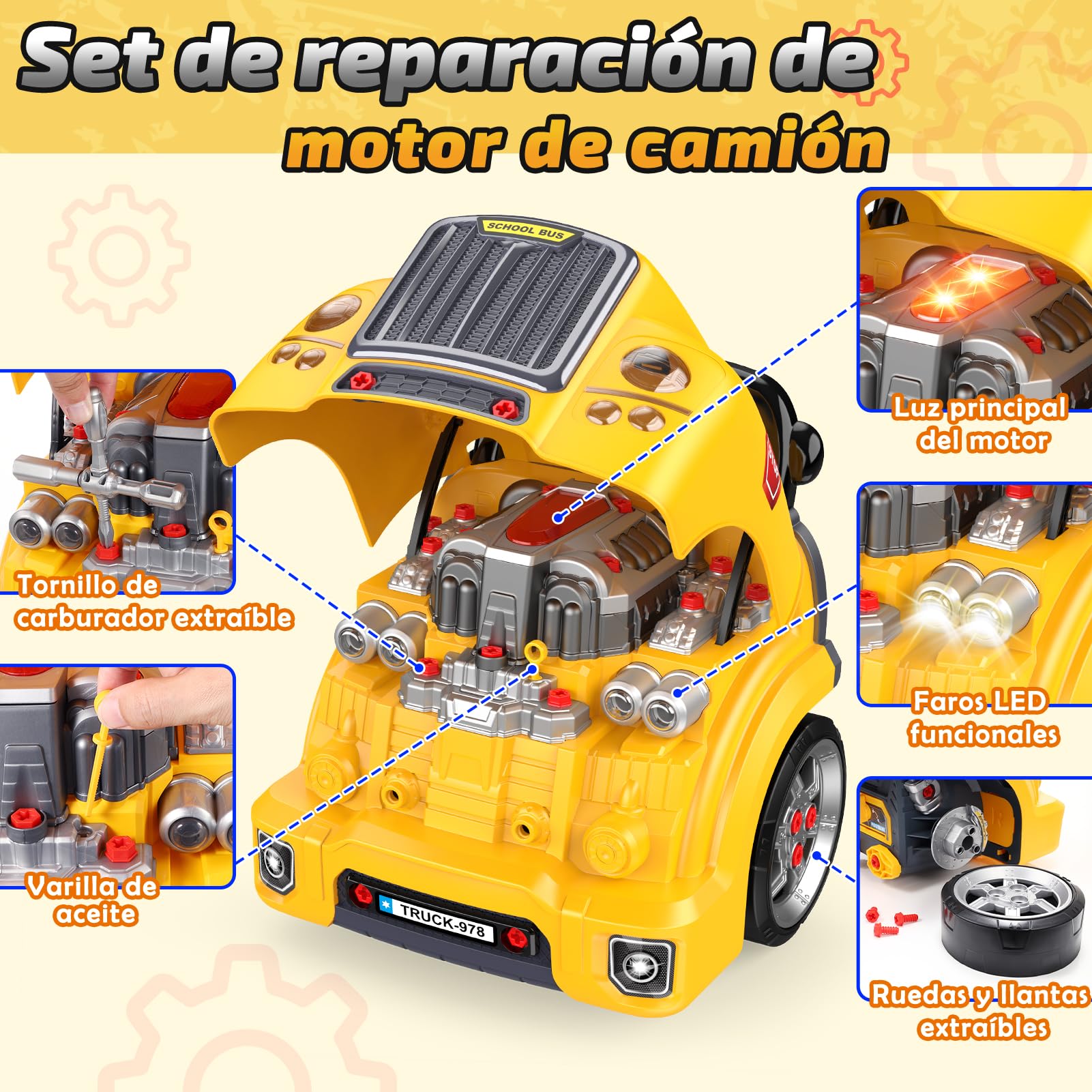 Juguetes para Niños 3-8 Años: Juego de Herramientas con Camión Desmontable y Vehículo de Construcción con Disfraz de Constructor Incluido, Juguete Educativo Stem, Cumpleaños