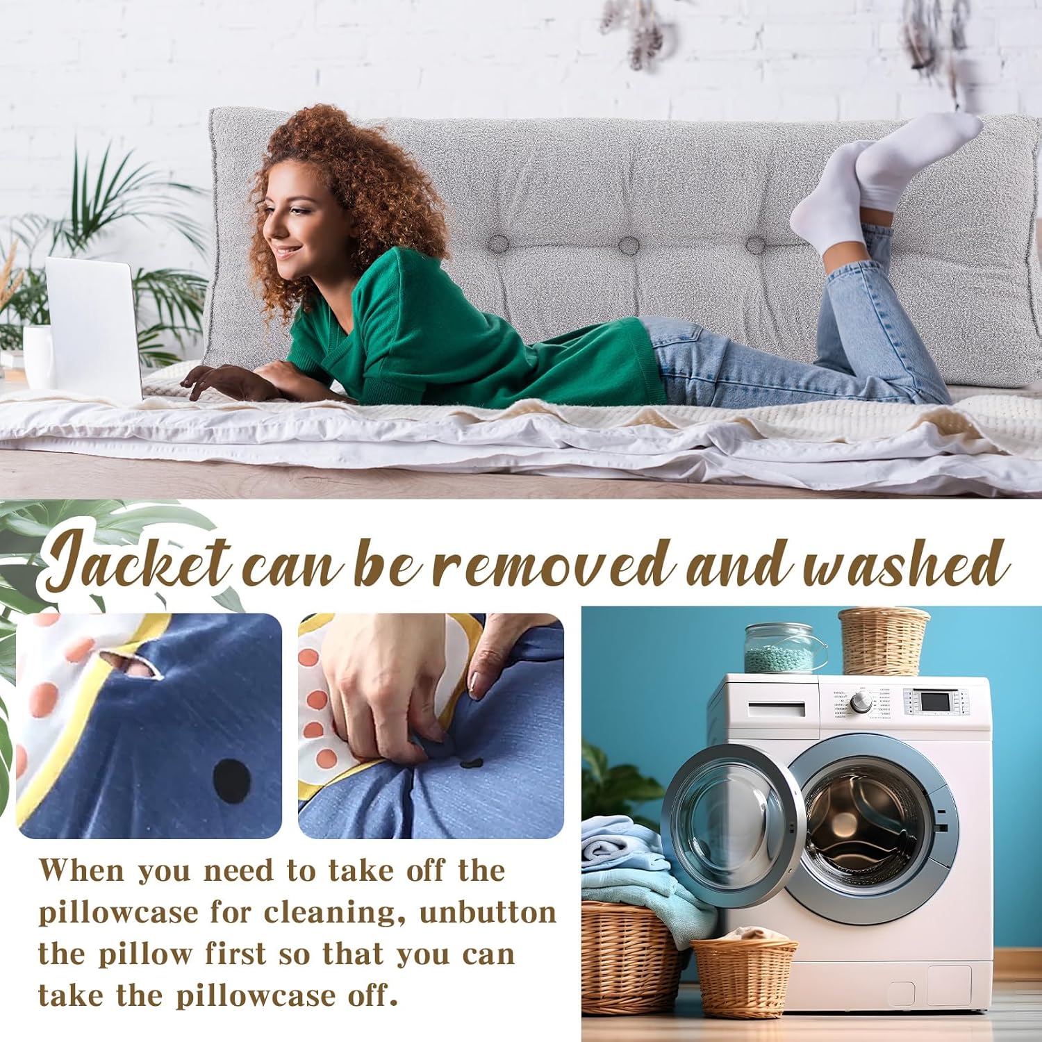 Wenqik Triangular Headboard Wedge Pillow Fleece Backrest Bedside Cushion Pillow Queen Size Support Pillow for Sitting up in Bed Bolster Pillow for Reading with Removable Cover, 59 x 20 x 8 Inch