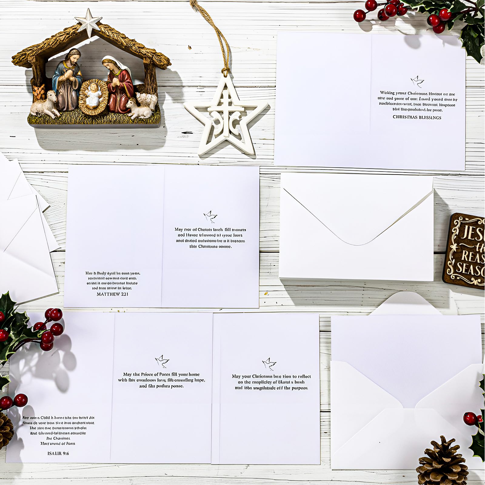 Ctosree Lot de 72 cartes de Noël religieuses avec enveloppes pour célébrer la naissance de Jésus - Assortiment en vrac - Cartes postales chrétiennes pour fêtes de Noël