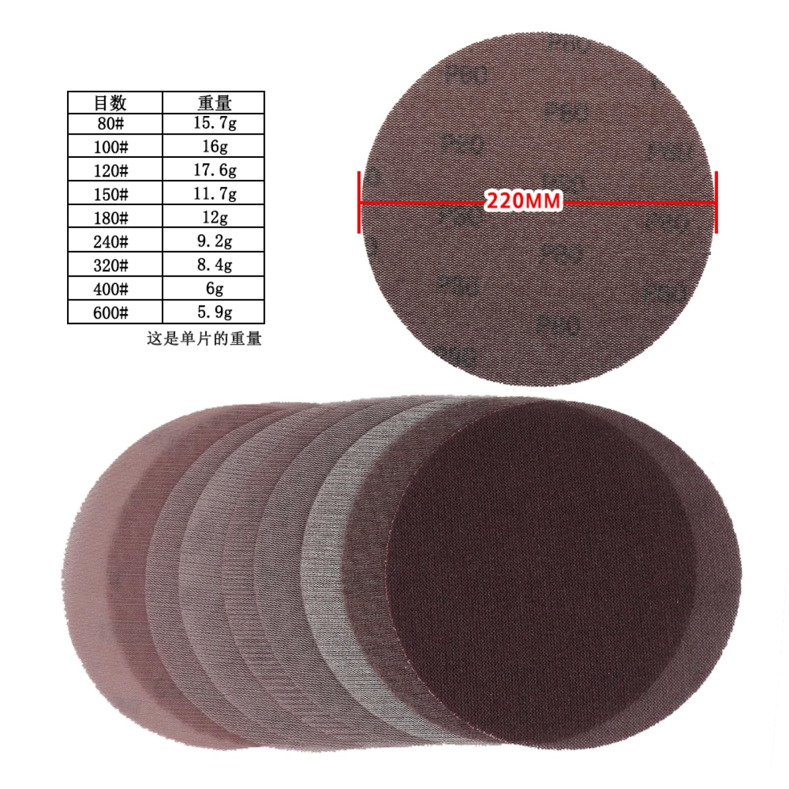 Siatkowe tarcze szlifierskie z haczykami i pętelka 10 szt. 9 cali 220 mm siatka ścierna rzep papier ścierny bezpyłowe tarcze ścierne antyblokujący papier ścierny do szlifowania na sucho P80 do 600(Gri