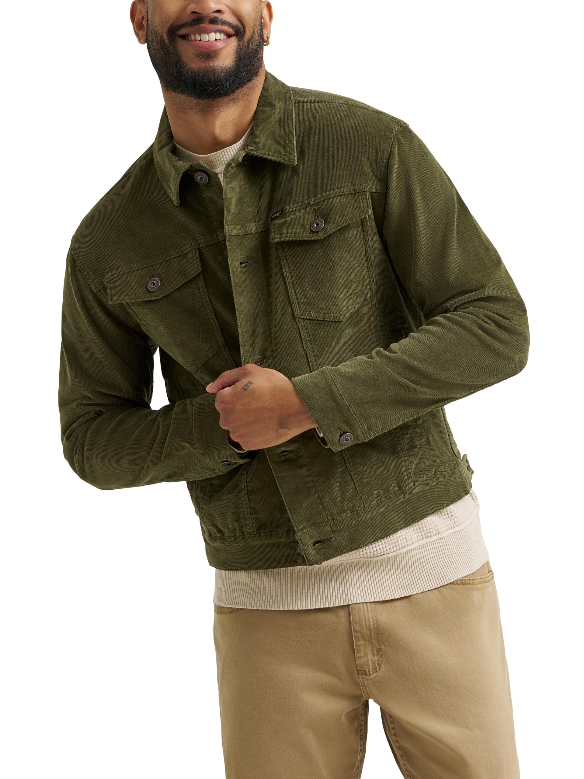 Wrangler Men's Corduroy Trucker Jacket, Olive Night, XL