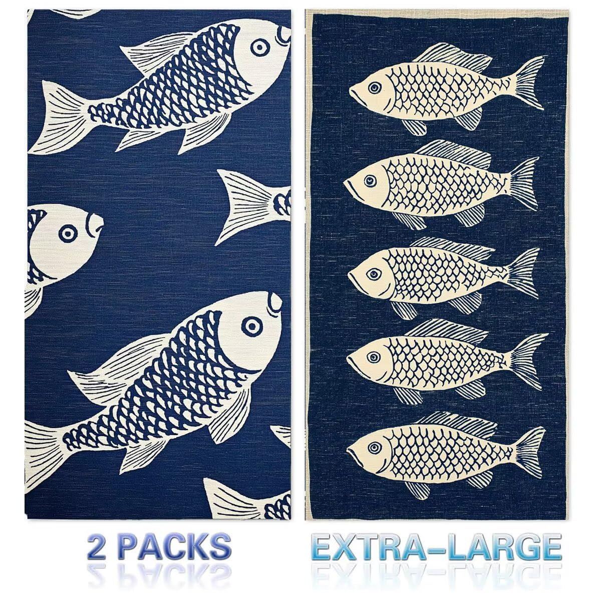 Strandtuch, Groß Strandhandtuch 100 x 200 cm 2er Set Mikrofaser Handtuch - Sandfrei Badetuch, Schnelltrocknendes Handtuch/Strandtuch XXL Saunatuch Stranddecke Zubehör (Fischbestand) V-1044