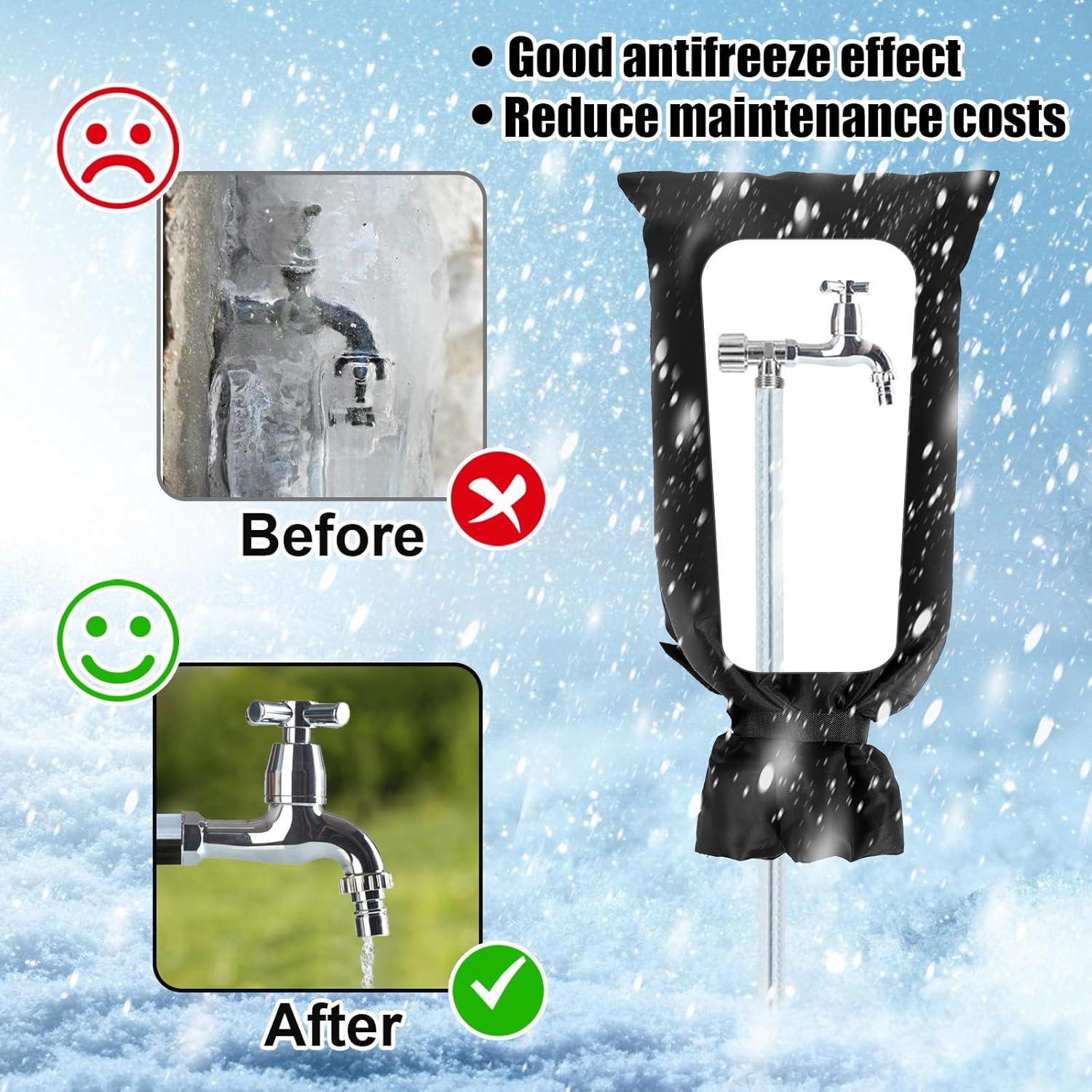 28'' x 15'' Large Faucet Covers for Winter, 2 Pcs Outdoor Hydrant Covers Freeze Protection, Waterproof Faucet Sock for Spigot Garden Lawn Yard Farm Bibb Pipe