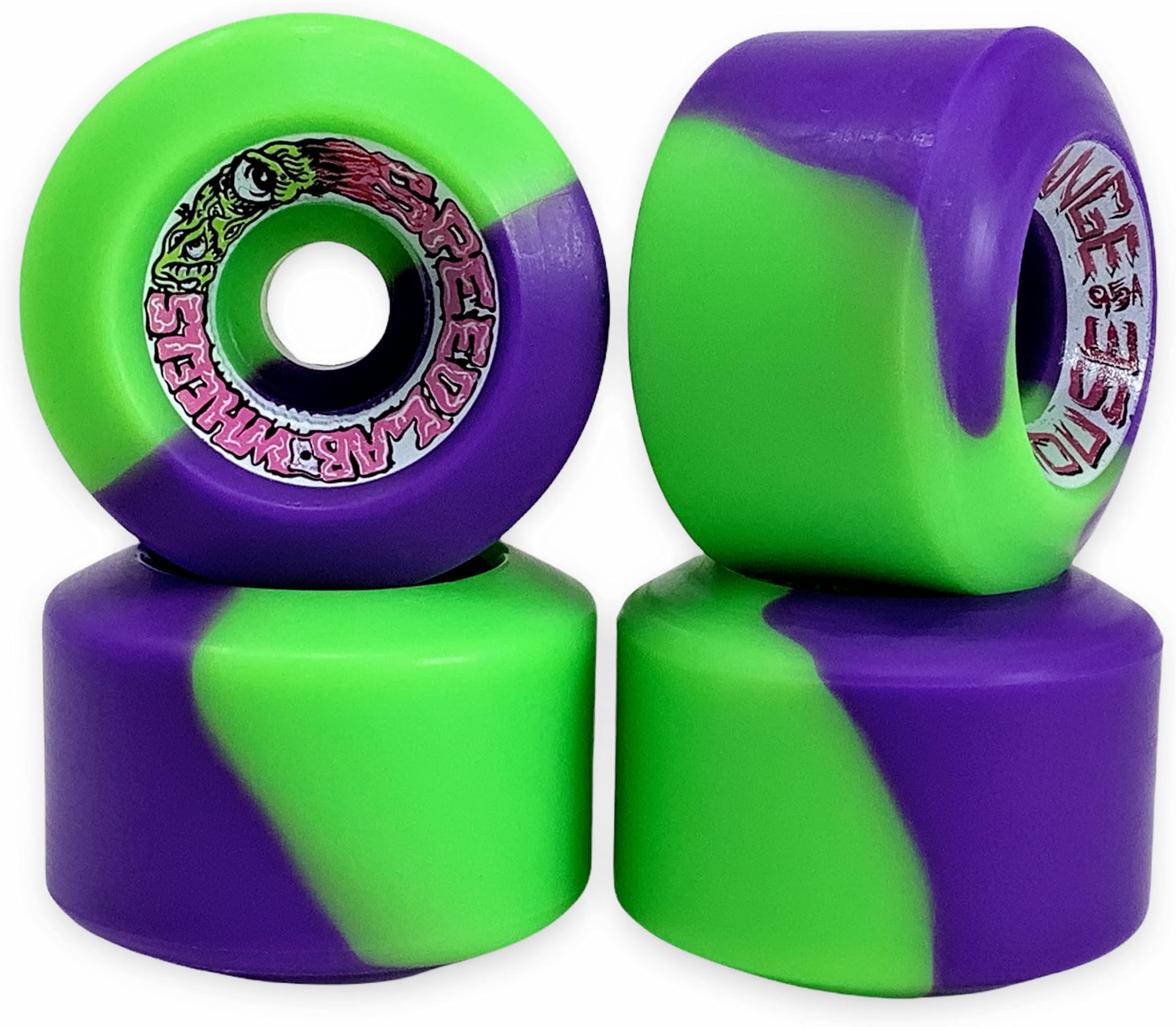 StrangeHouse Skateboard Wheels - 60mm / 95A - Green/Violet Horizontal Split (Set of 4)