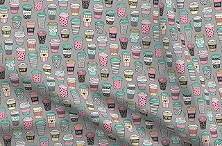 Sponsored Ad - Spoonflower Fabric - Coffee Latte Geometric Patterned Black White Pink Mint Yellow Gray Tea Printed on Peta...