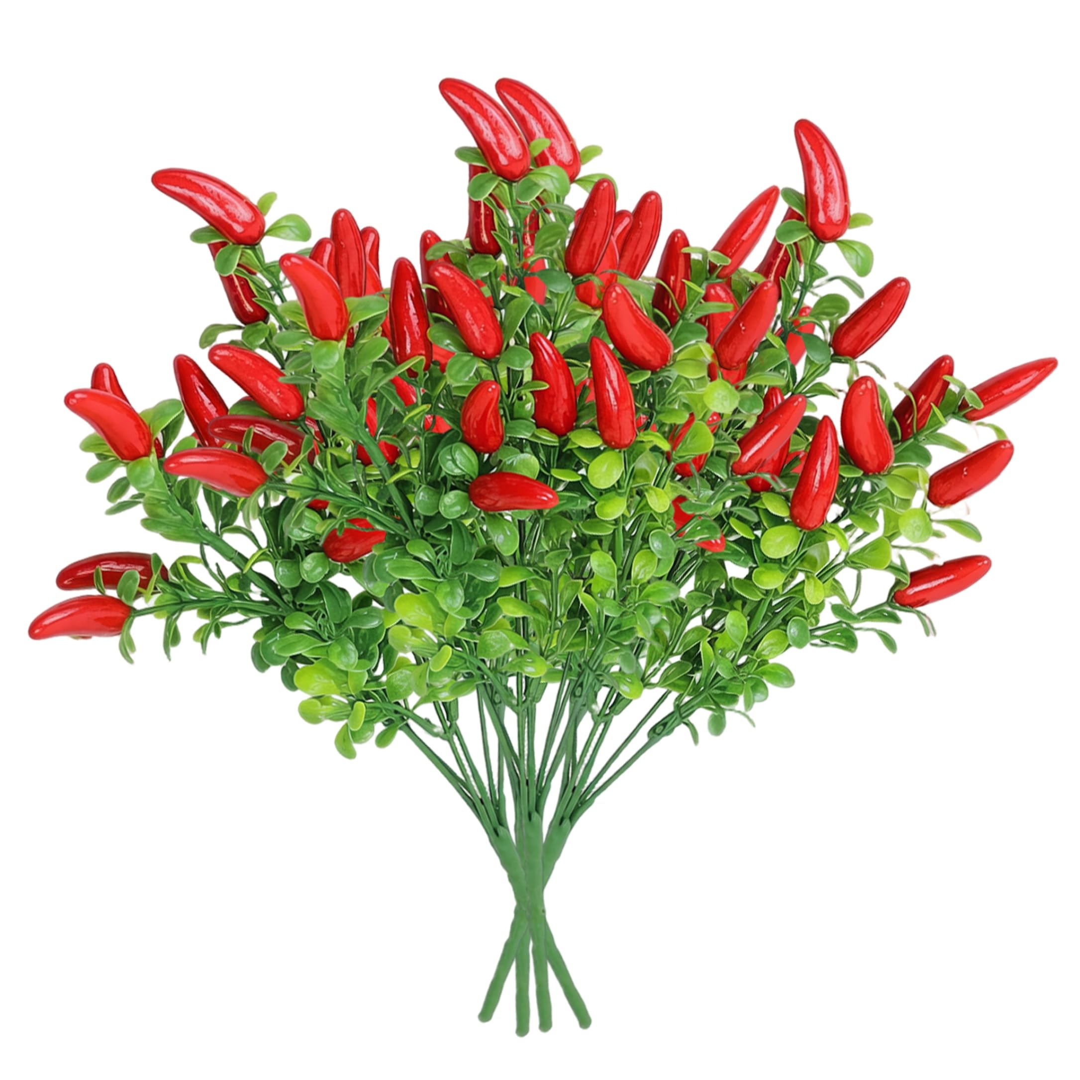 Ginwrek The Pepper Plant Chili Pepper Decor, 4 Pack Artificial Chili Stems Realistic Bouquets With Greenery For Home & Outdoor Decor