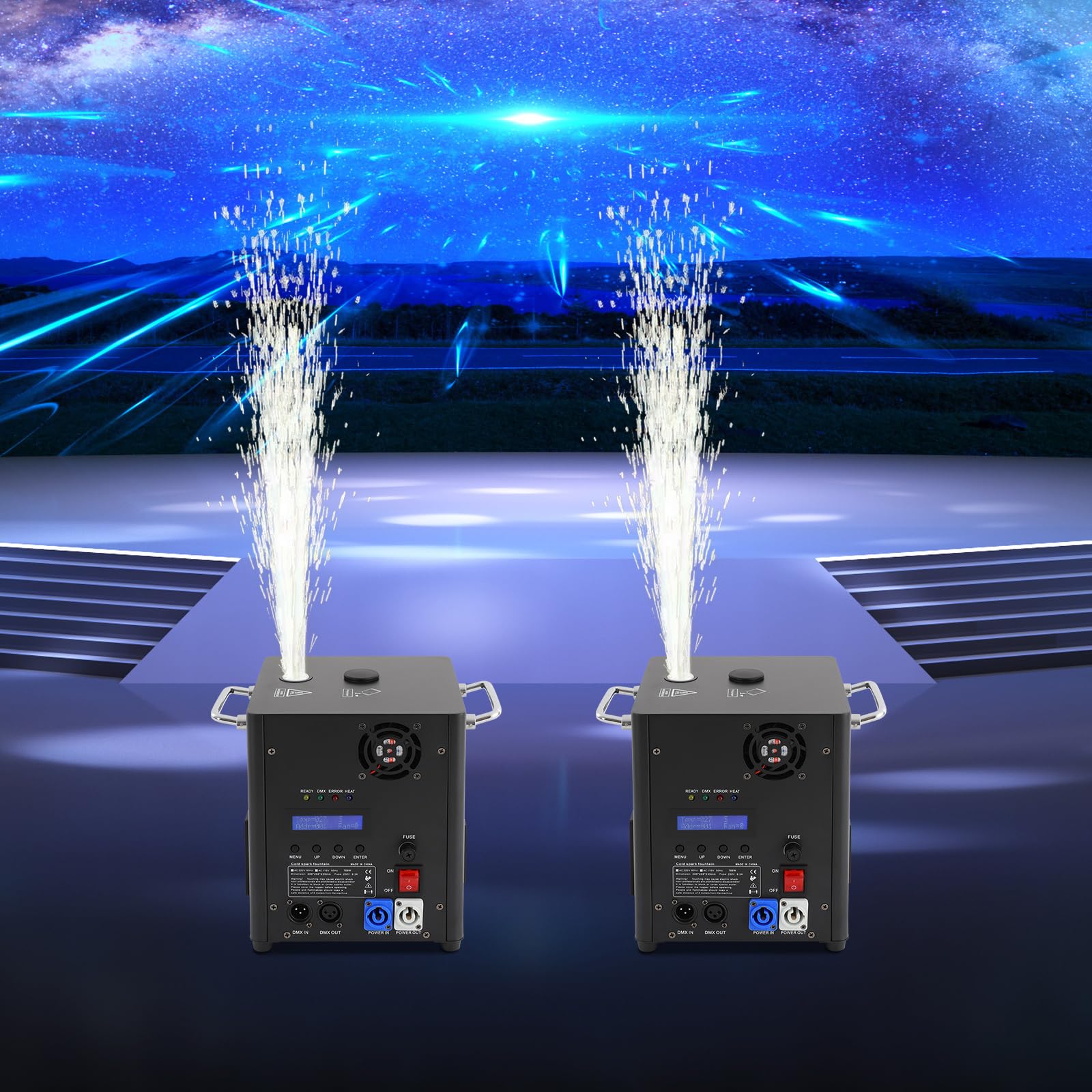 2 Stück Cold Spark Maschinen, 700W Pyrotechnikmaschinen, Elektronische Fernsteuerung Sparkler Pyrotechnik, Tragbares Funkenmaschine für Bühnen, Hochzeiten, Heiratsanträge