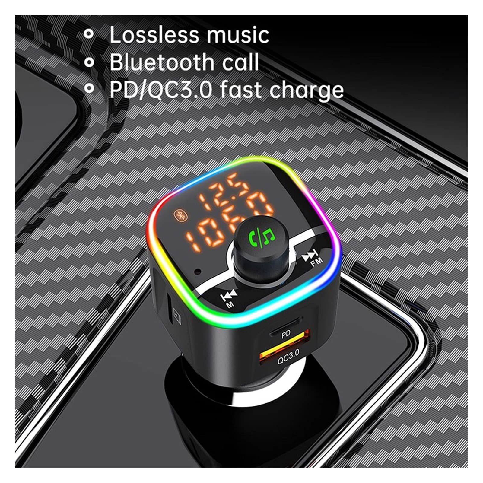 Adaptateur Audio Bluetooth FÉMININ Modulateur sans Fil émetteur MP3 Joueur BC68 Auto QC3.0 PD USB Chargeur Rapide Bluetooth Kit Mains Libres Lampe de l'atmosphère colorée