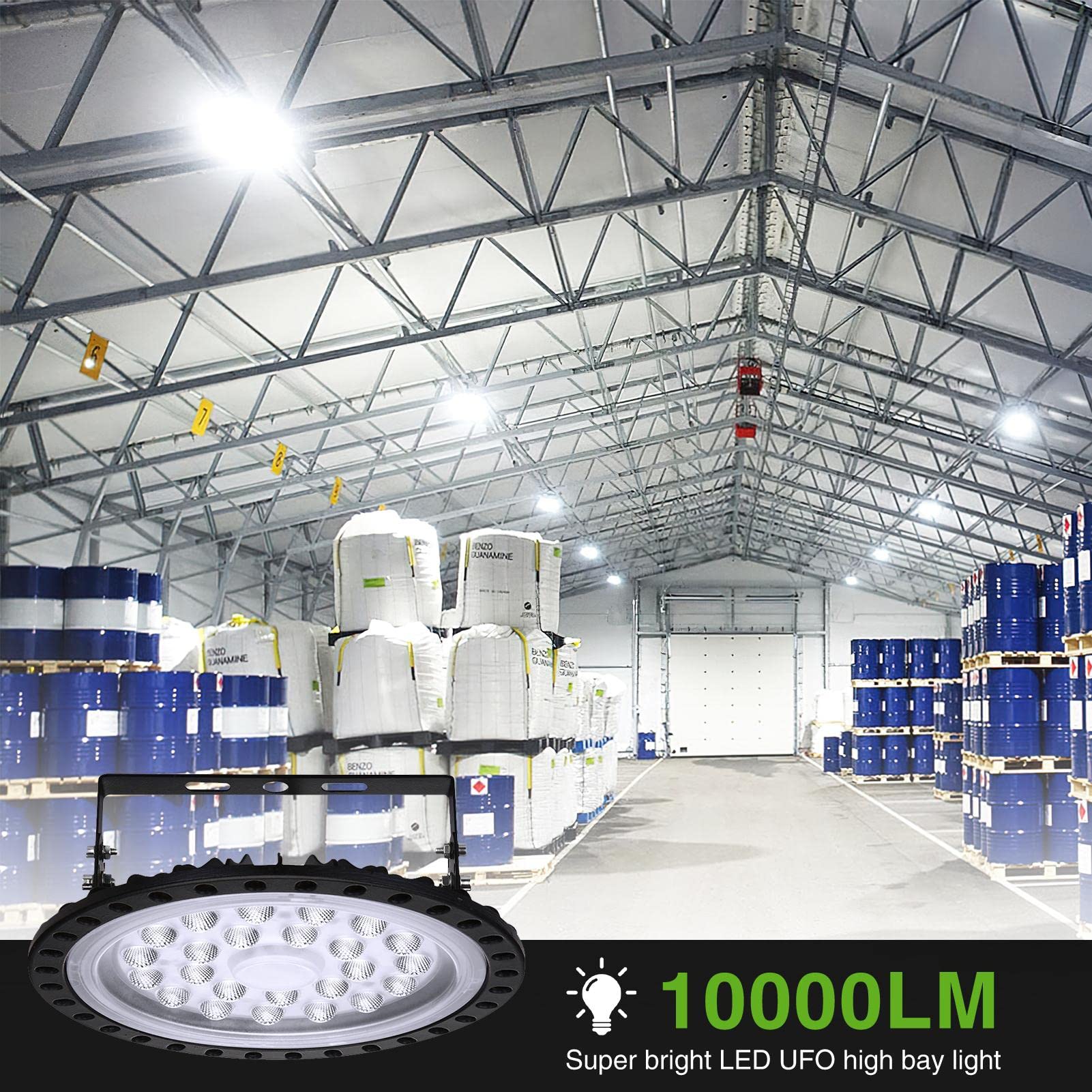 10 Stück LED UFO Industrielampe, 100W Hallenstrahler, 6500K Kaltweiß High Bay Licht, IP67 Wasserdicht Werkstattlampe für Fabrikhallen, Hallenstadion, Werkstätten