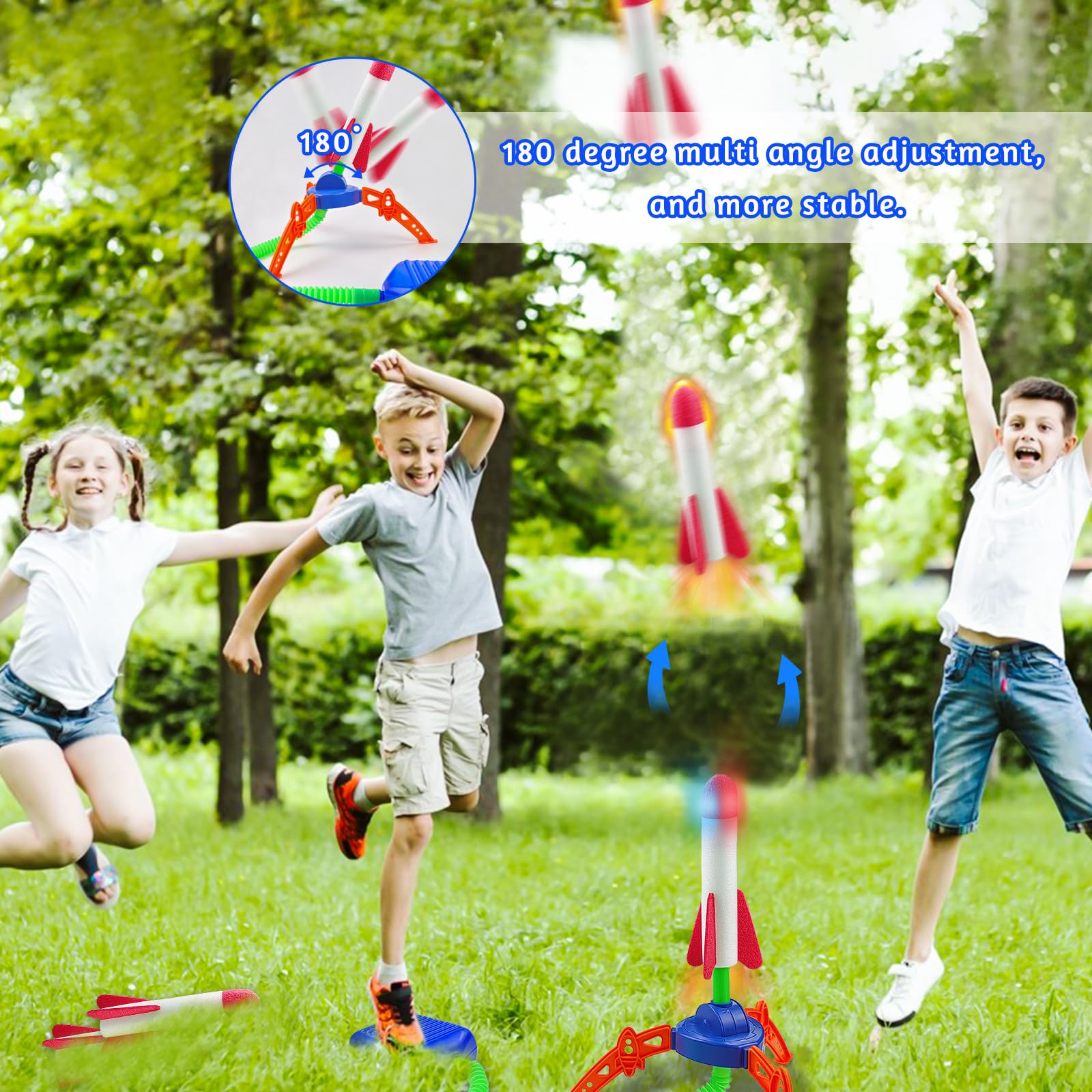 JIASHA Razzo Spaziale Giocattolo, Spara Razzi Bambini con 6 Razzi di Schiuma, Lanciarazzi Giocattolo,Giochi da Giardino per Bambini per Bambini di 3-12 Anni Regalo per ragazzi