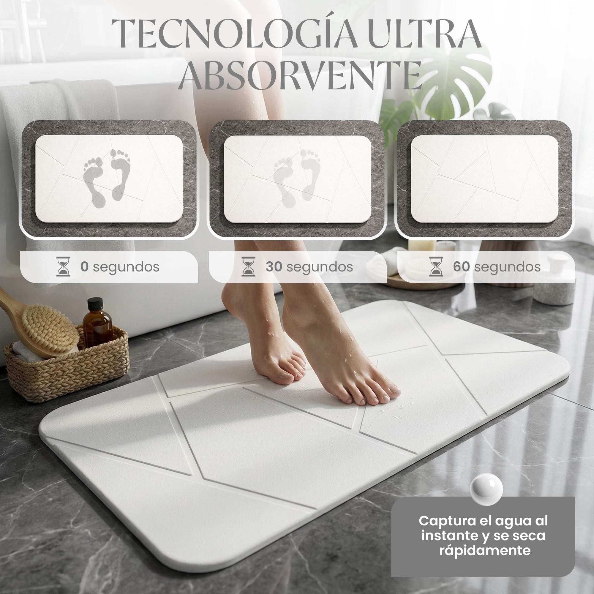 Alfombra Diatomita Baño 60x40 cm – Alfombra de Piedra Diatomita Secado Rápido, Antideslizante y Antibacteriana – Stone Bath Mat — view 3