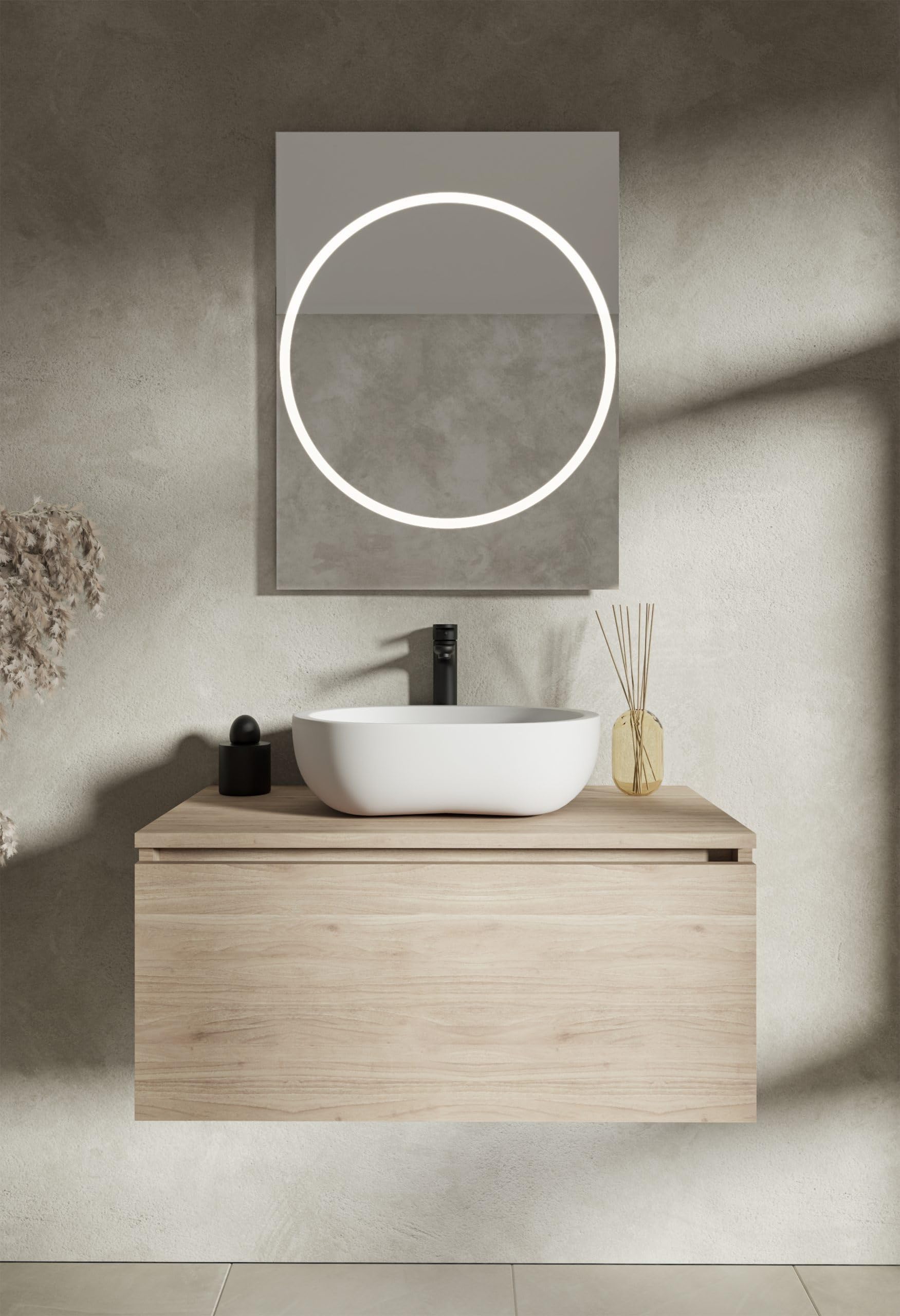 Newmi by Miior - Lustro Łazienkowe z Oświetleniem LED - 60 x 80 cm - z Wysuwnym Mechanizmem, Ultra Płaskie, Wysuwne do 30 cm - Lustro Ścienne Vic 6080 Biały