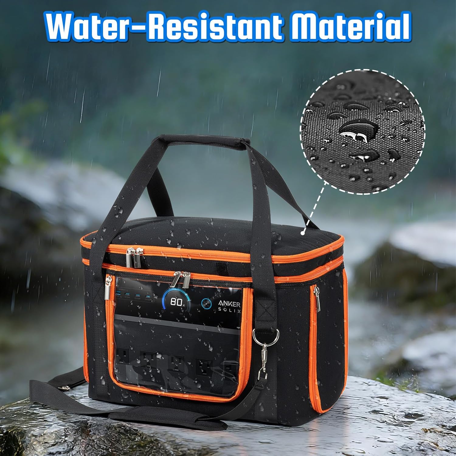 Travel Carrying Case Compatible with Anker SOLIX C1000 Gen2 /C1000 /C800 /C800X Plus, Portable Power Station Case with Clear Pocket, Two Layer Protective Storage Bag for Outdoor Camping Party Car Trip