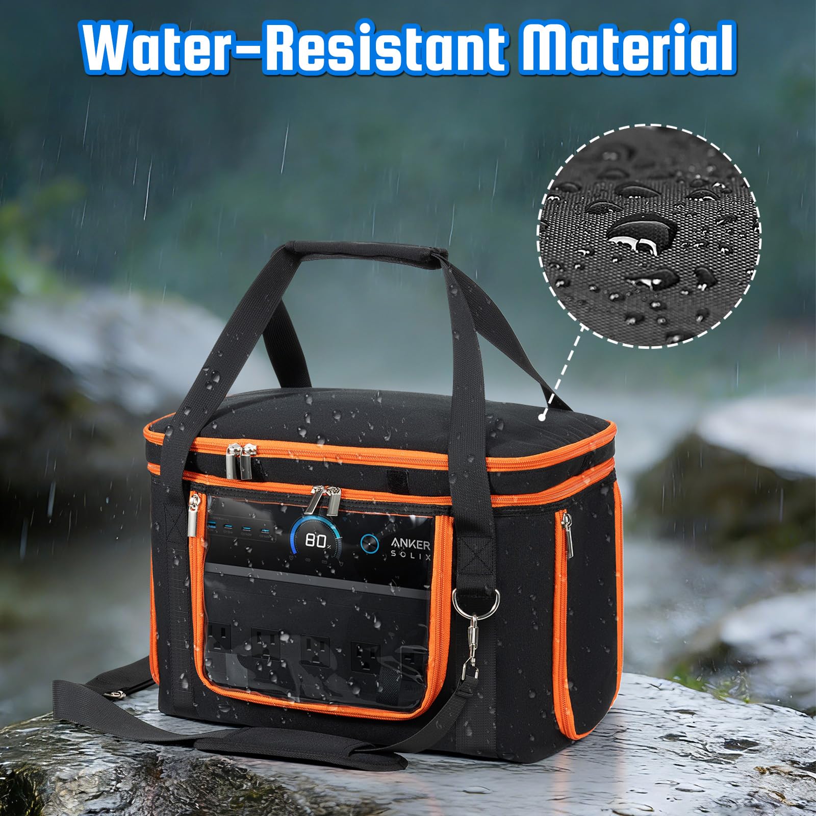 Travel Carrying Case Compatible with Anker SOLIX C1000 Gen2 /C1000 /C800 /C800X Plus, Portable Power Station Case with Clear Pocket, Two Layer Protective Storage Bag for Outdoor Camping Party Car Trip - 4