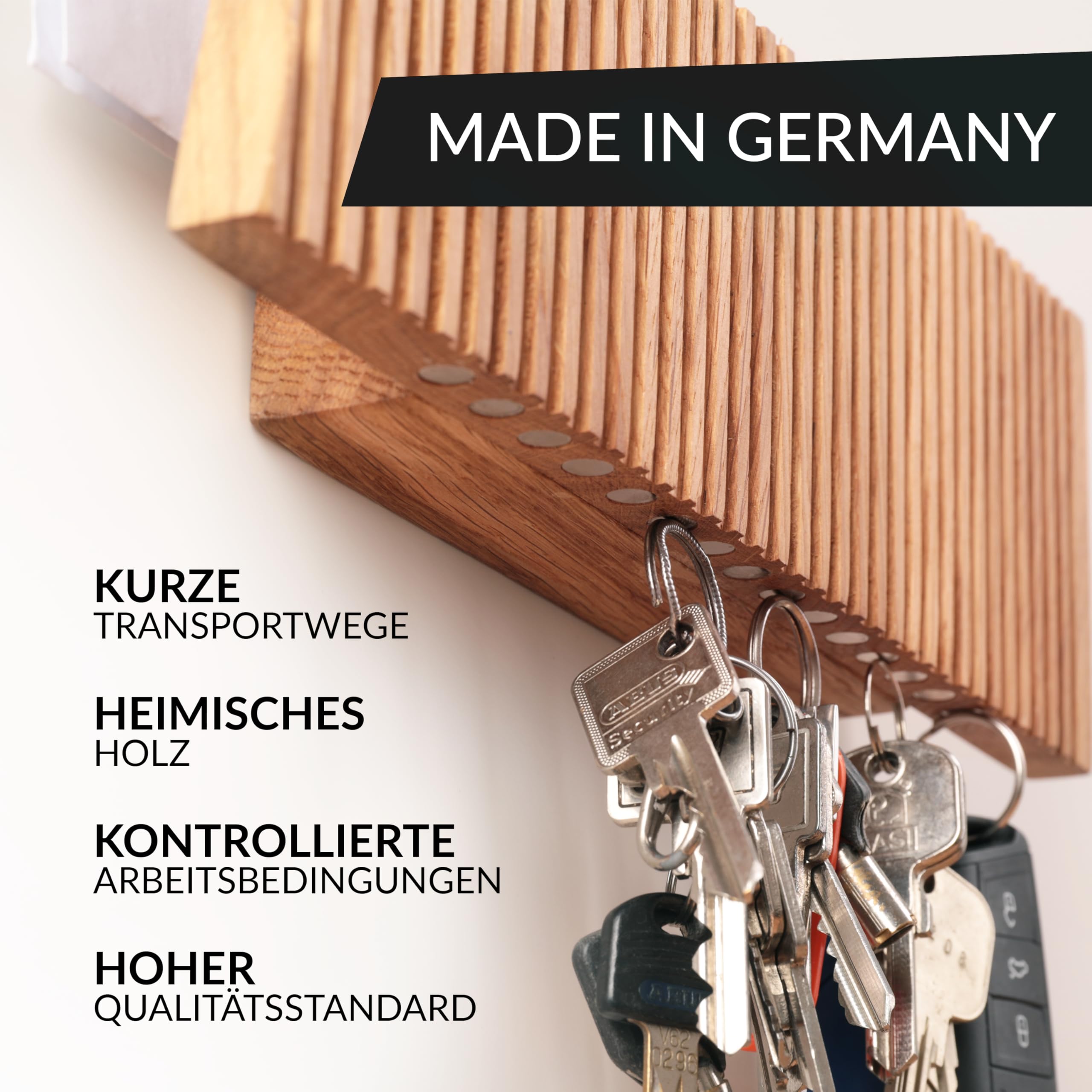 KHYL Magnetische Houten Sleutelhanger met Plank, Sleutelhanger, Sleutelhanger van Massief Eiken, Design Woondecoratie, Sleutelhanger, Sleutelorganisator, met Wandmontage