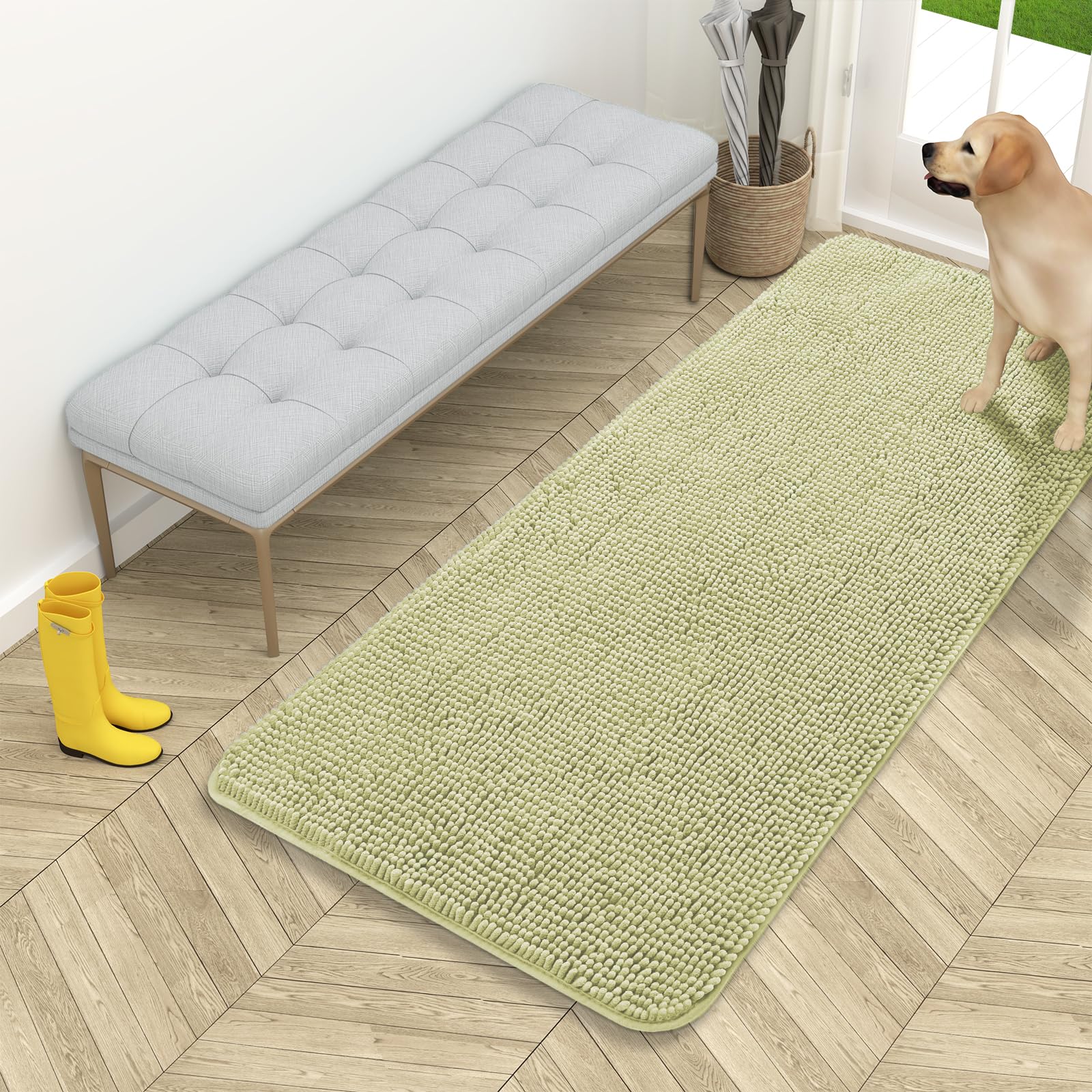 OLANLY Dog Door Mat for Muddy Paws 54x24, Super Absorbent Chenille Mud Mat