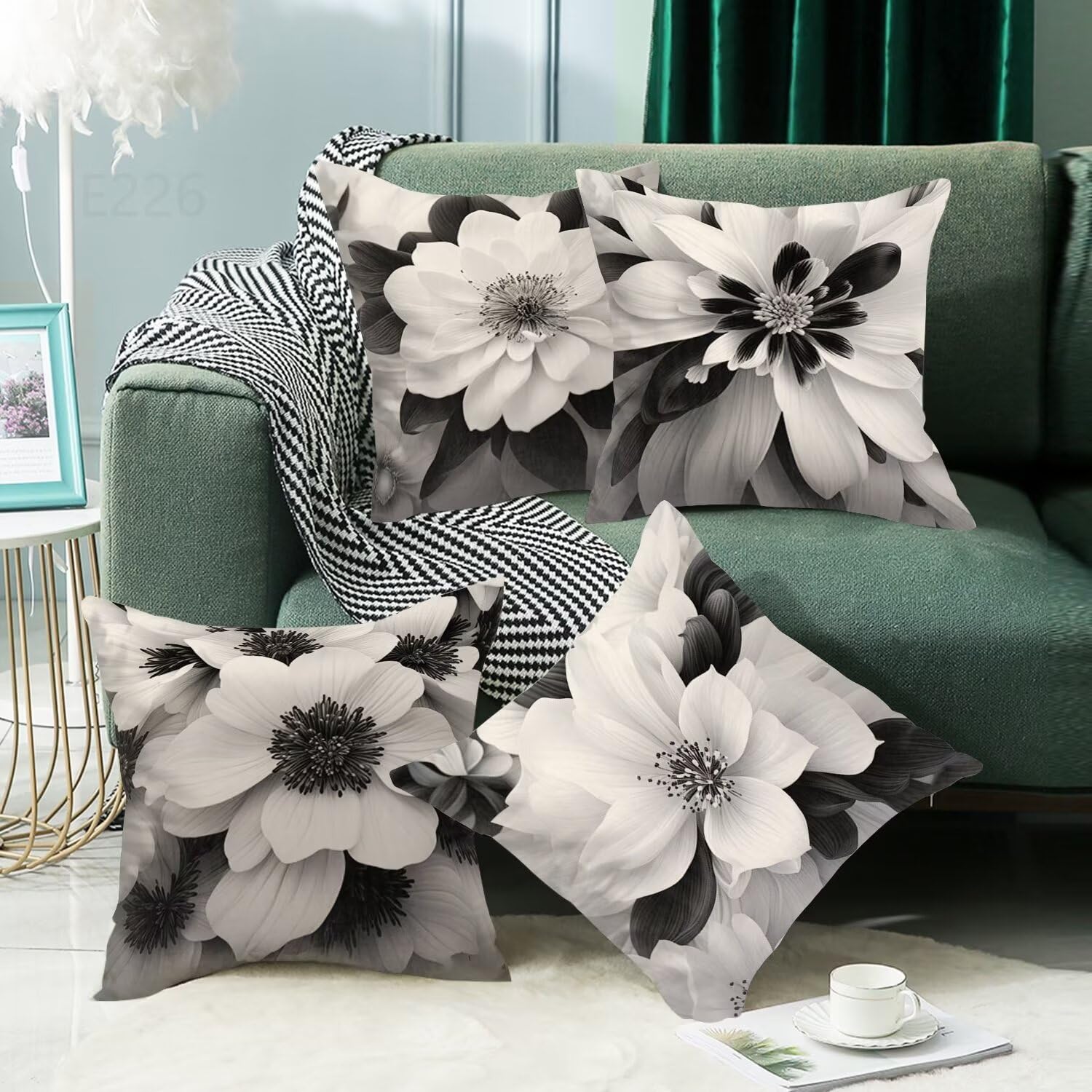 Bianco Federe Cuscini Divano 55x55cm,4 Pack Fiore Estate Esterno Cuscini per Divano,Doppio Lato Quadrato Morbido Cuscini Divano,per Divano Soggiorno Sedia Autunno Dekoration Cuscino,Regali LY-226