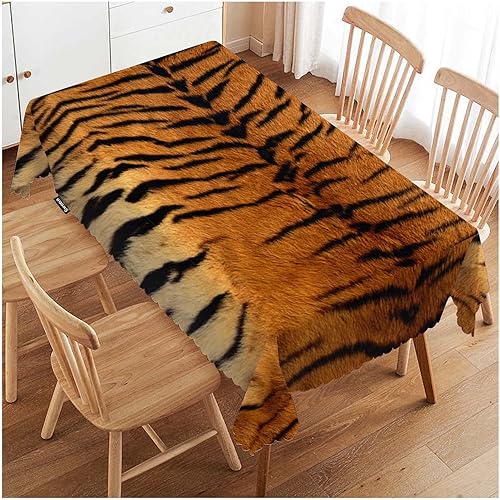 Swono Fundas de mesa con estampado de tigre de 52 x 70 pulgadas, color marrón y negro, mantel lavable para decoración de mesa de cocina, comedor,