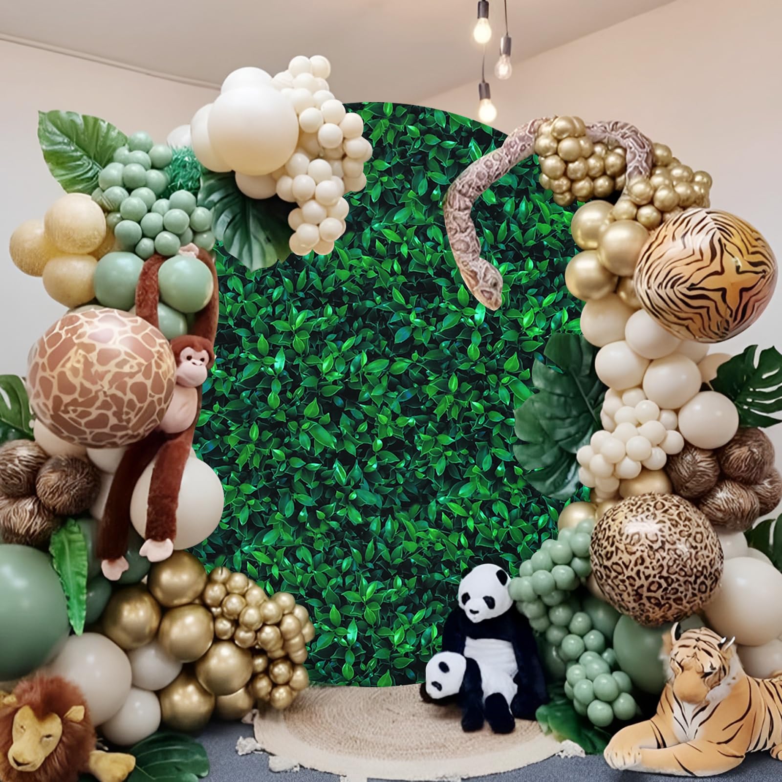 Gallety 7.2 FT Green Leaves Round Backdrop Cover for 5 to 7.2FT Circle Backdrop Stand - Adjustable Circle Arch Cover for Birthday Wedding Jungle Theme