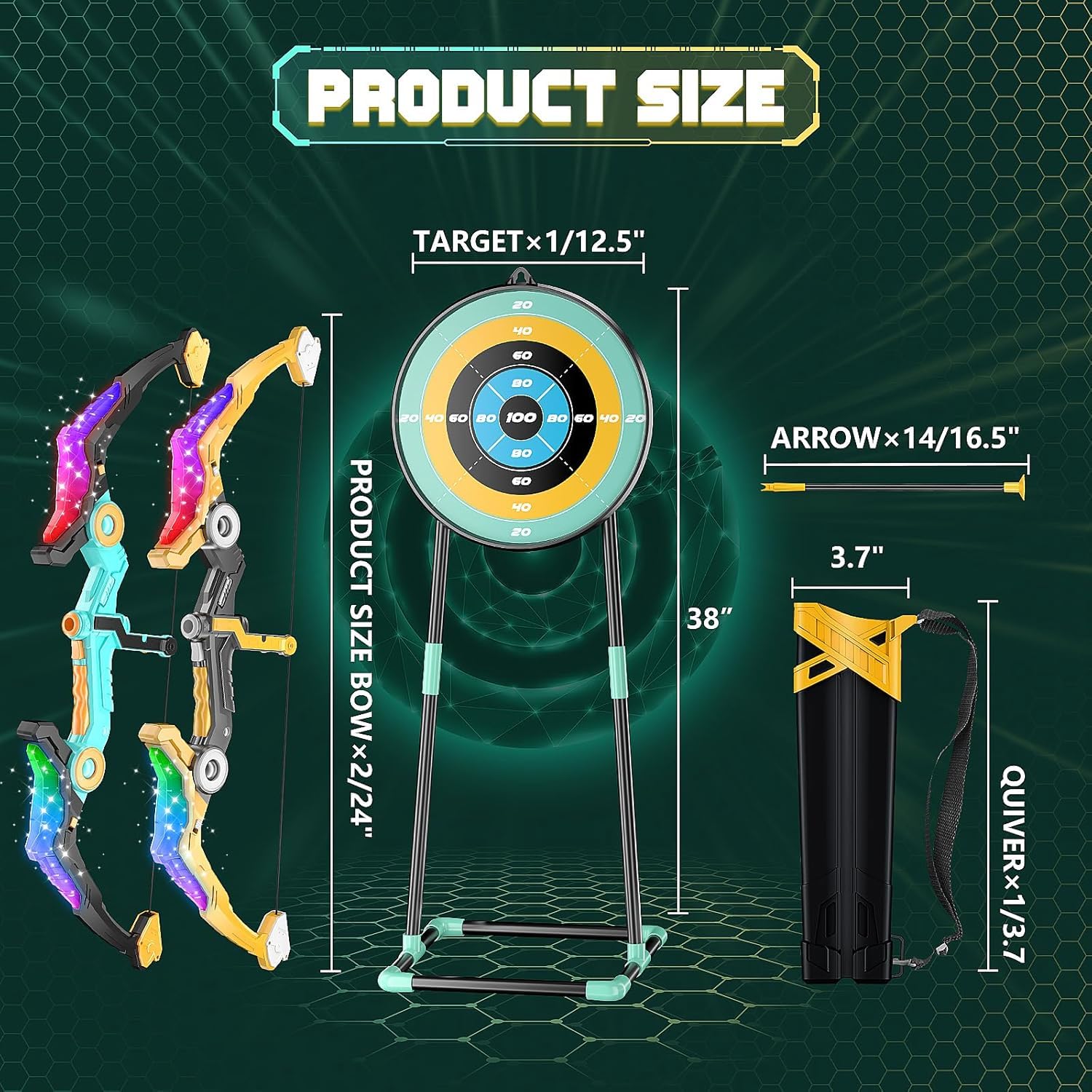 HOLIBIBE 2 Pack Kids Bow and Arrow, Light-up Achery Set for 3-12 Year Old, Indoor Outdoor Toys for Ages 5-7 8-13 Boys Girls