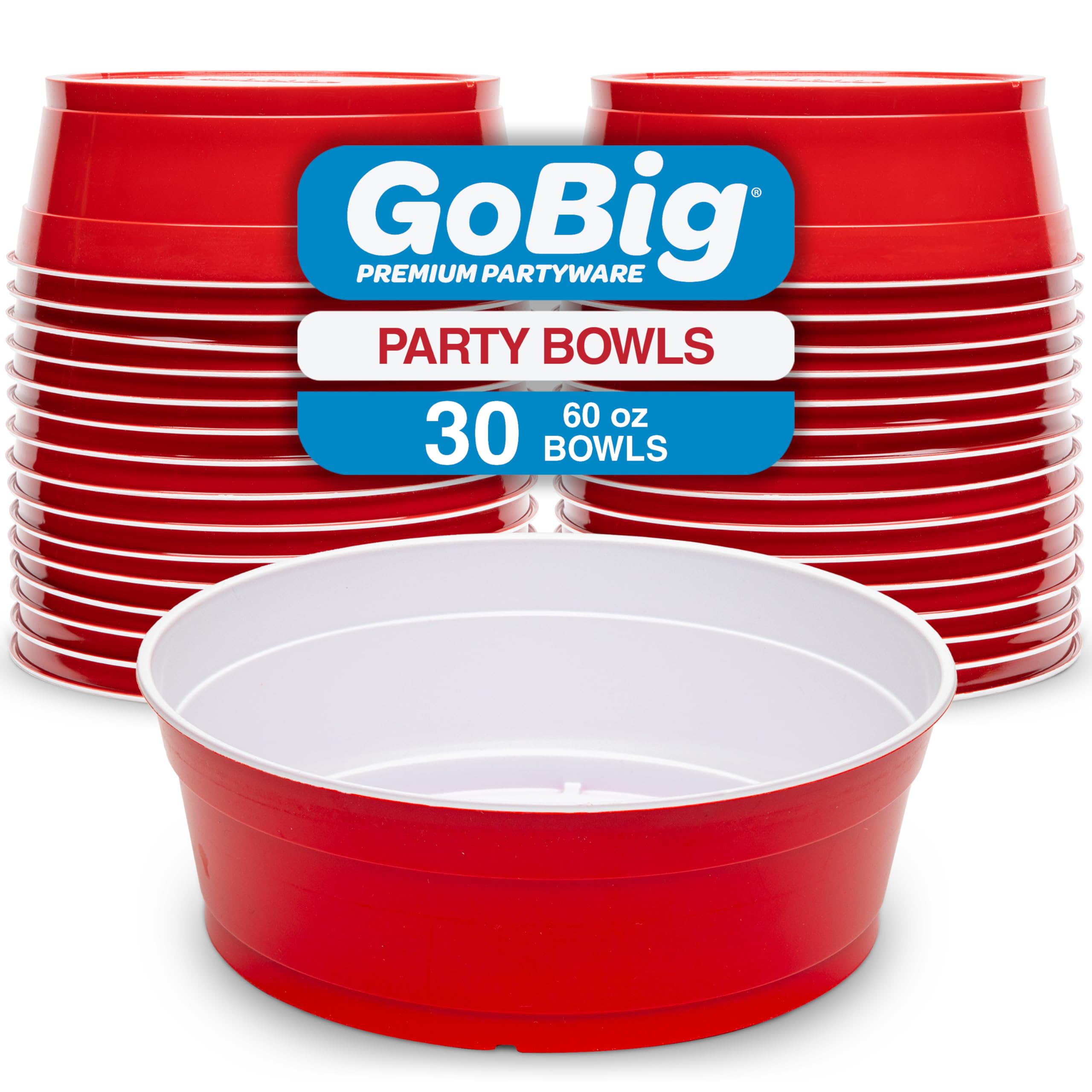 gobig red party cup bowls - large disposable plastic bowls - 22 oz or 60 oz
